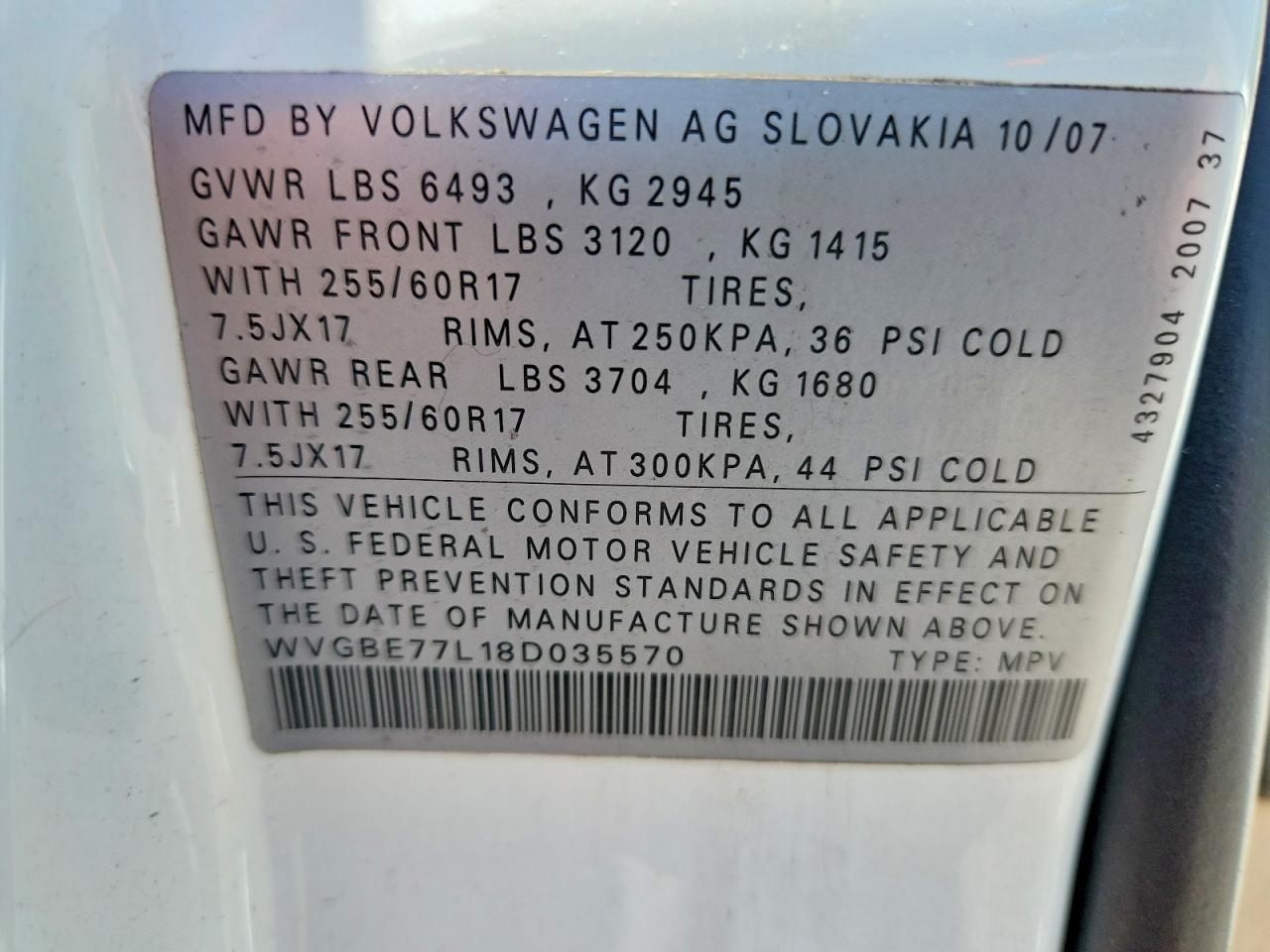 2008 Volkswagen Touareg 2 V6 White vin: WVGBE77L18D035570