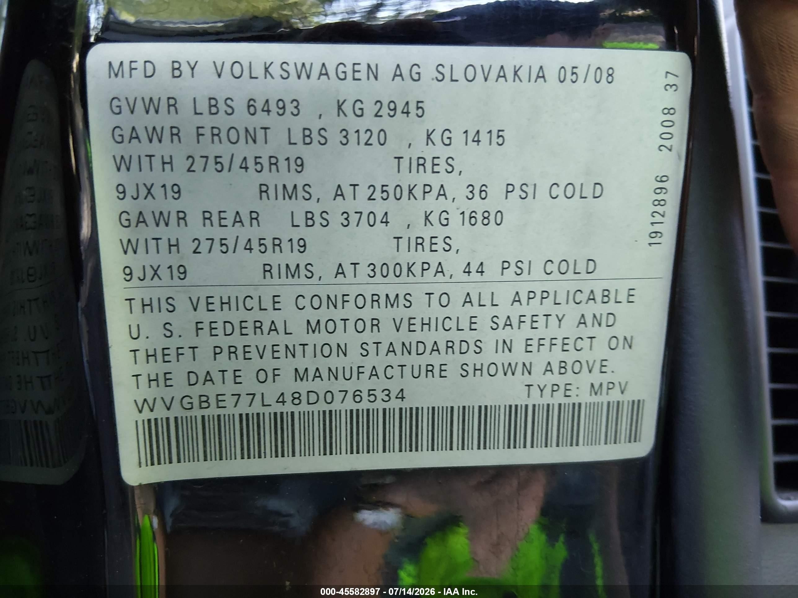2008 Volkswagen Touareg 2 Vr6 Fsi Black vin: WVGBE77L48D076534