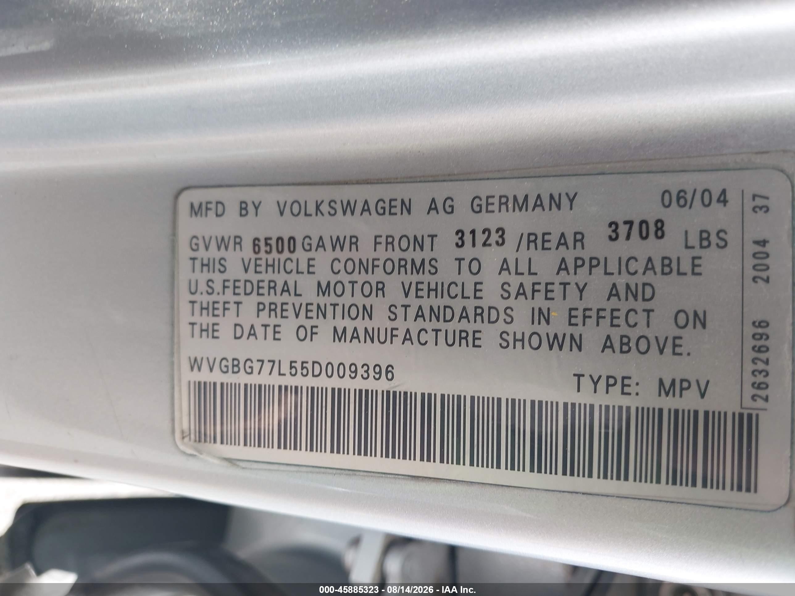 2005 Volkswagen Touareg V6/v6 (a6) Silver vin: WVGBG77L55D009396