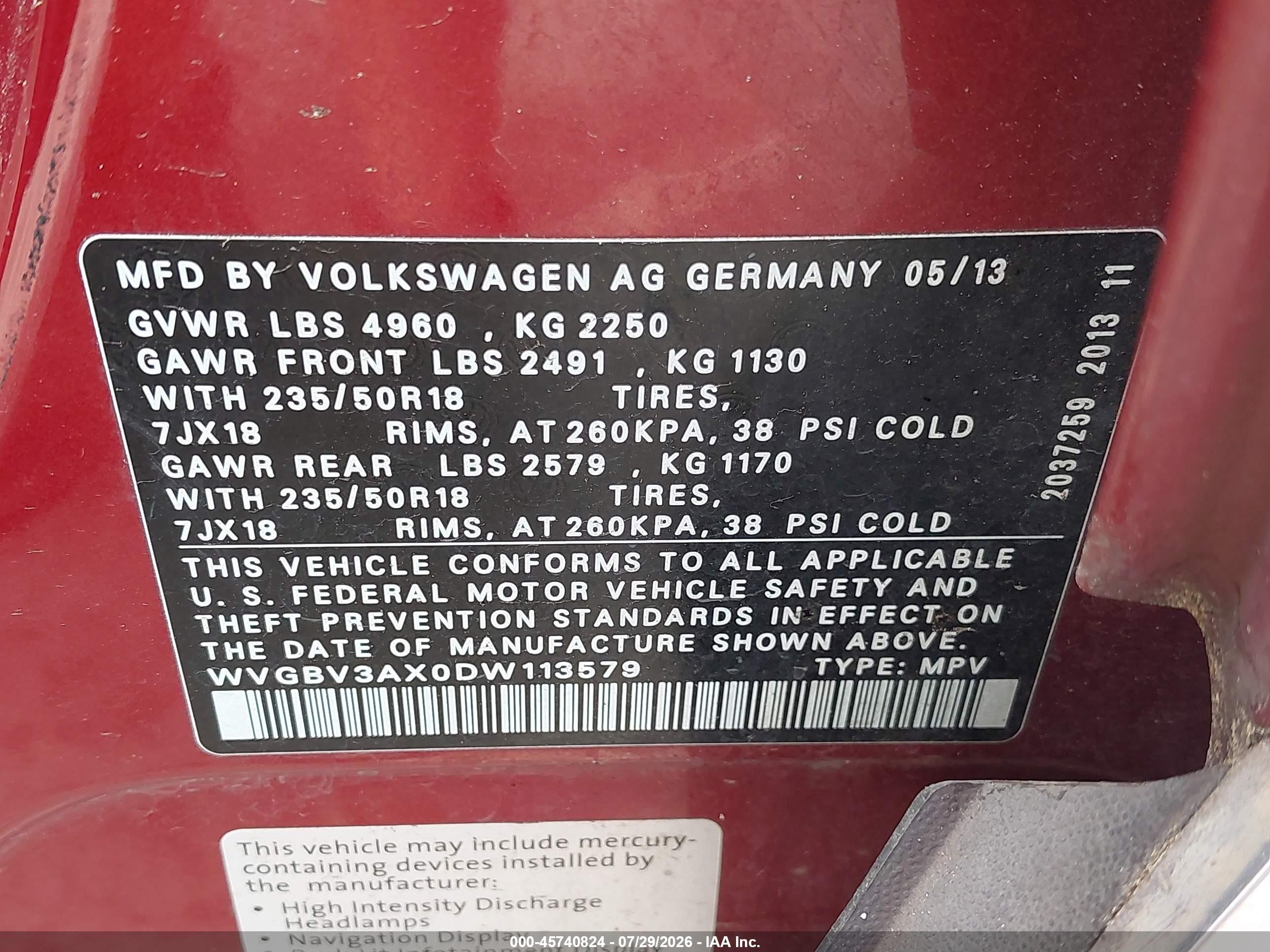 2013 Volkswagen Tiguan Se Red vin: WVGBV3AX0DW113579