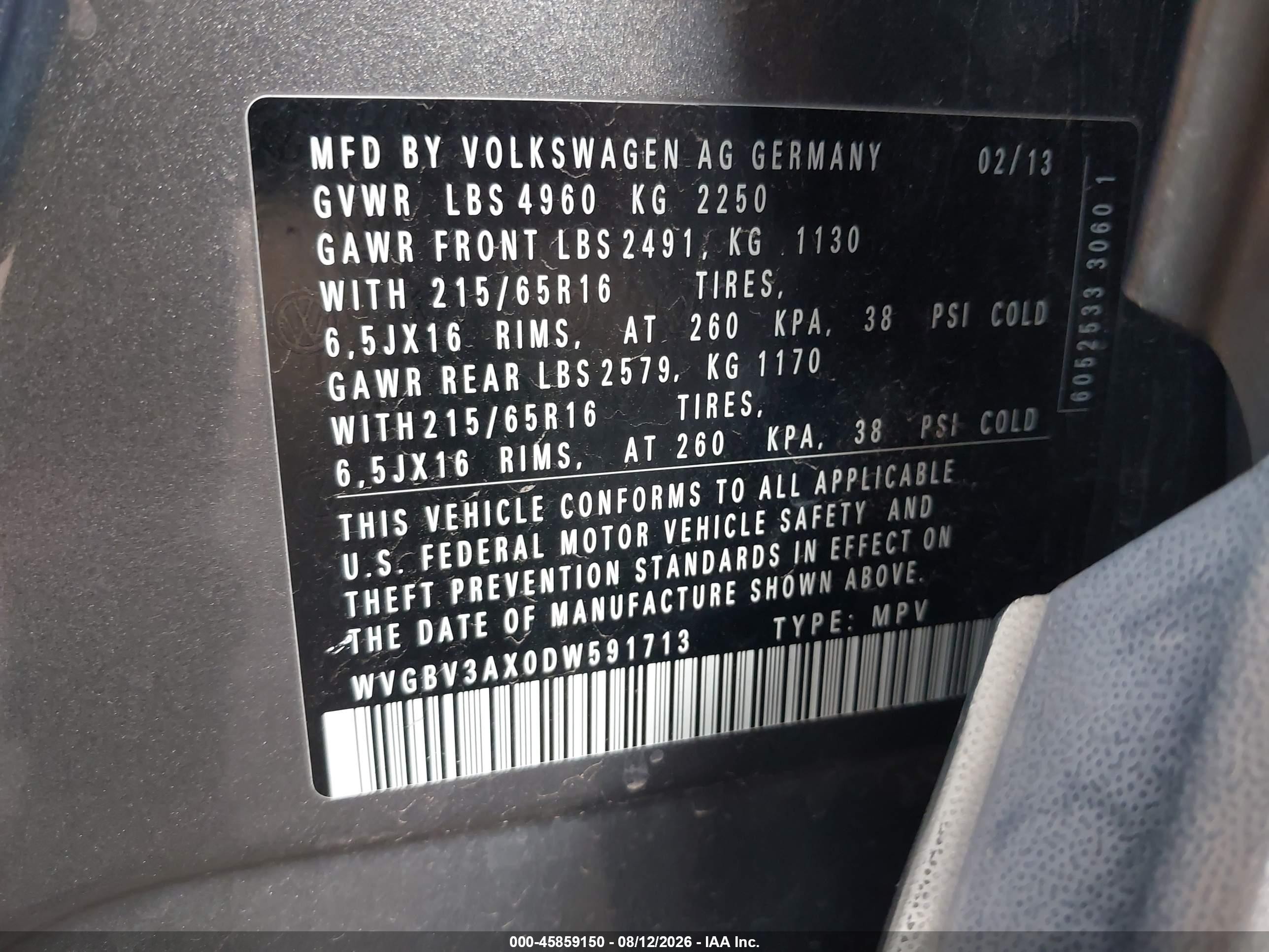 2013 Volkswagen Tiguan S Gray vin: WVGBV3AX0DW591713