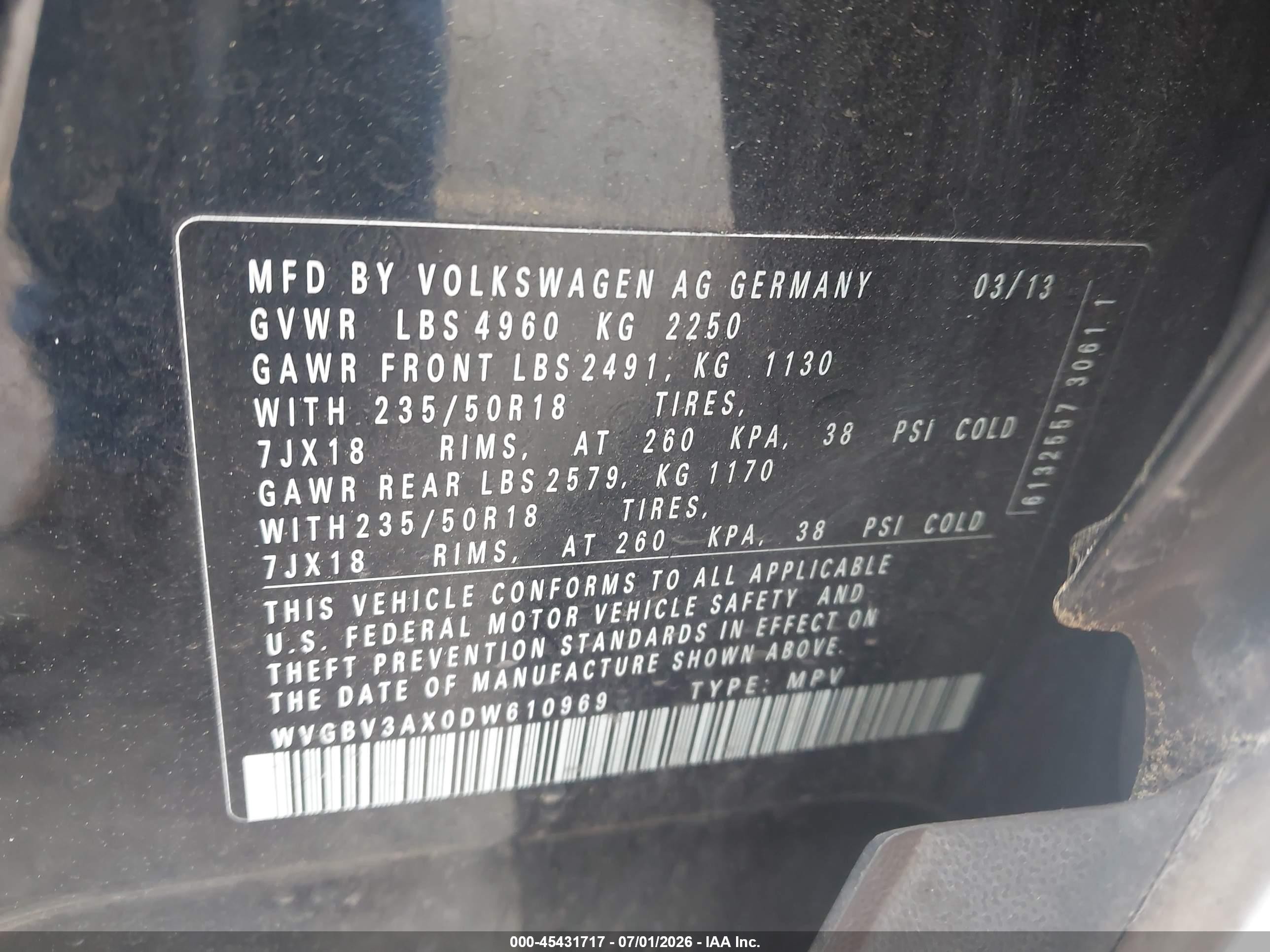 2013 Volkswagen Tiguan Se Черный vin: WVGBV3AX0DW610969