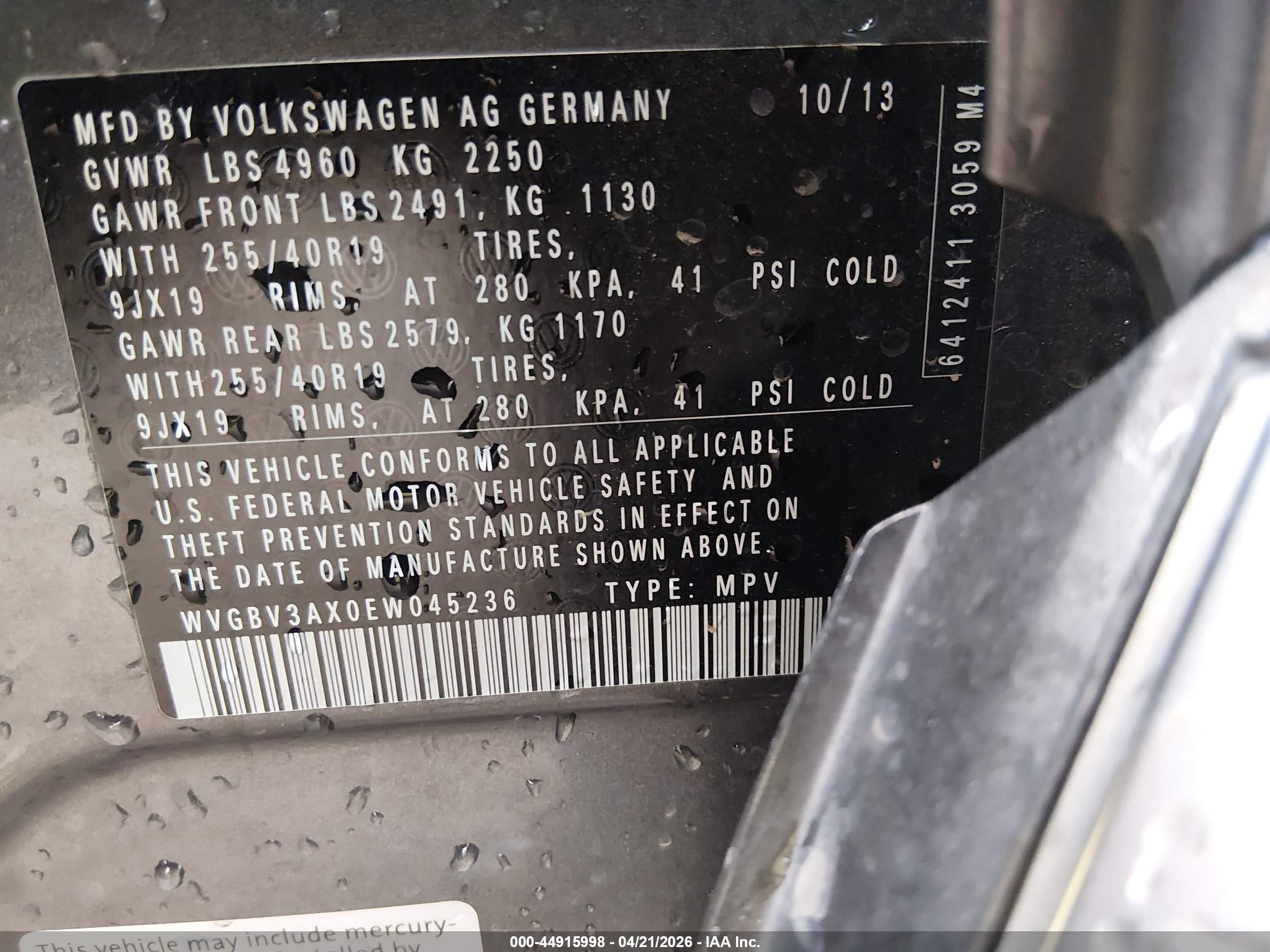 2014 Volkswagen Tiguan R-line Gray vin: WVGBV3AX0EW045236