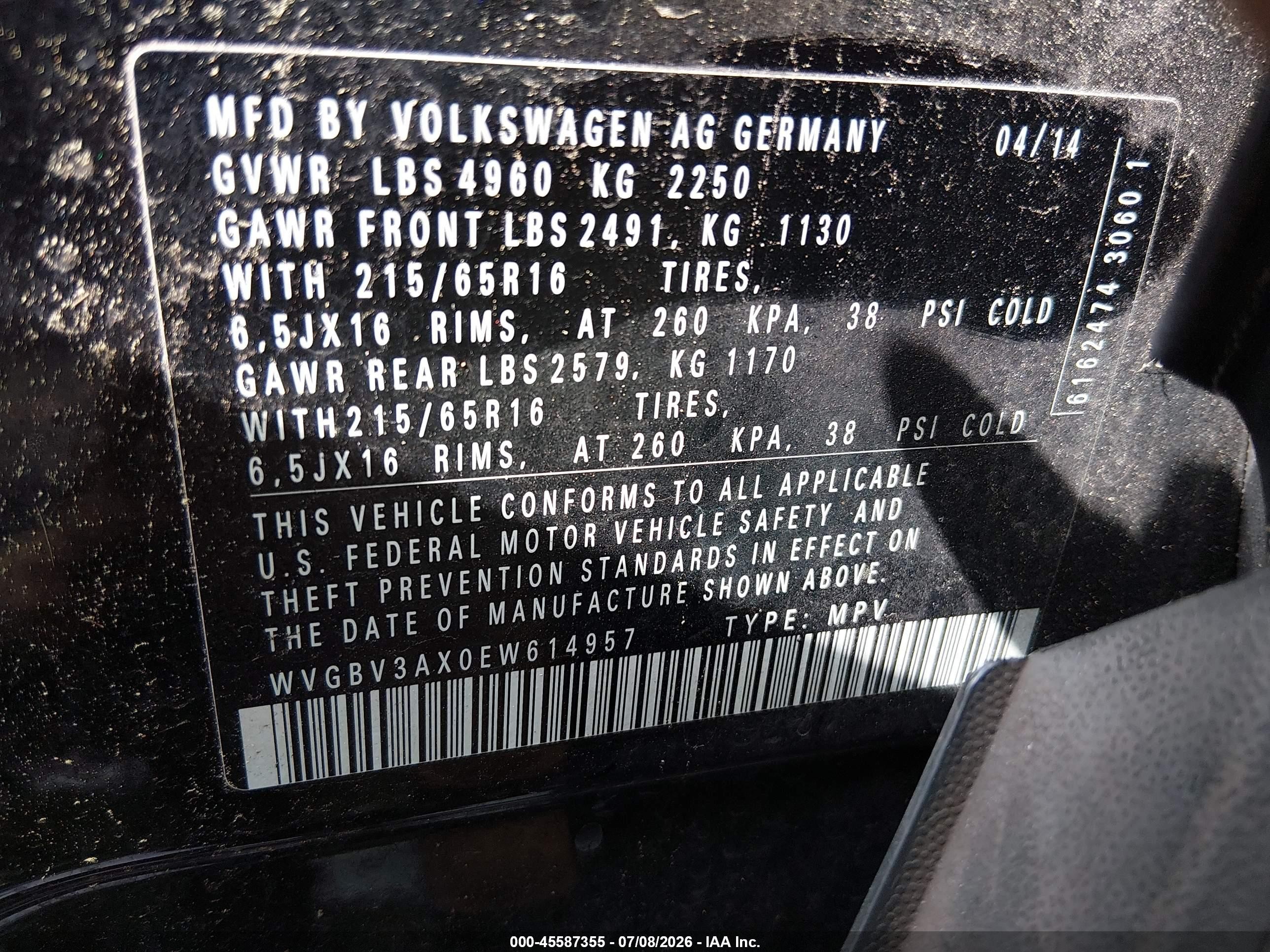 2014 Volkswagen Tiguan S Black vin: WVGBV3AX0EW614957