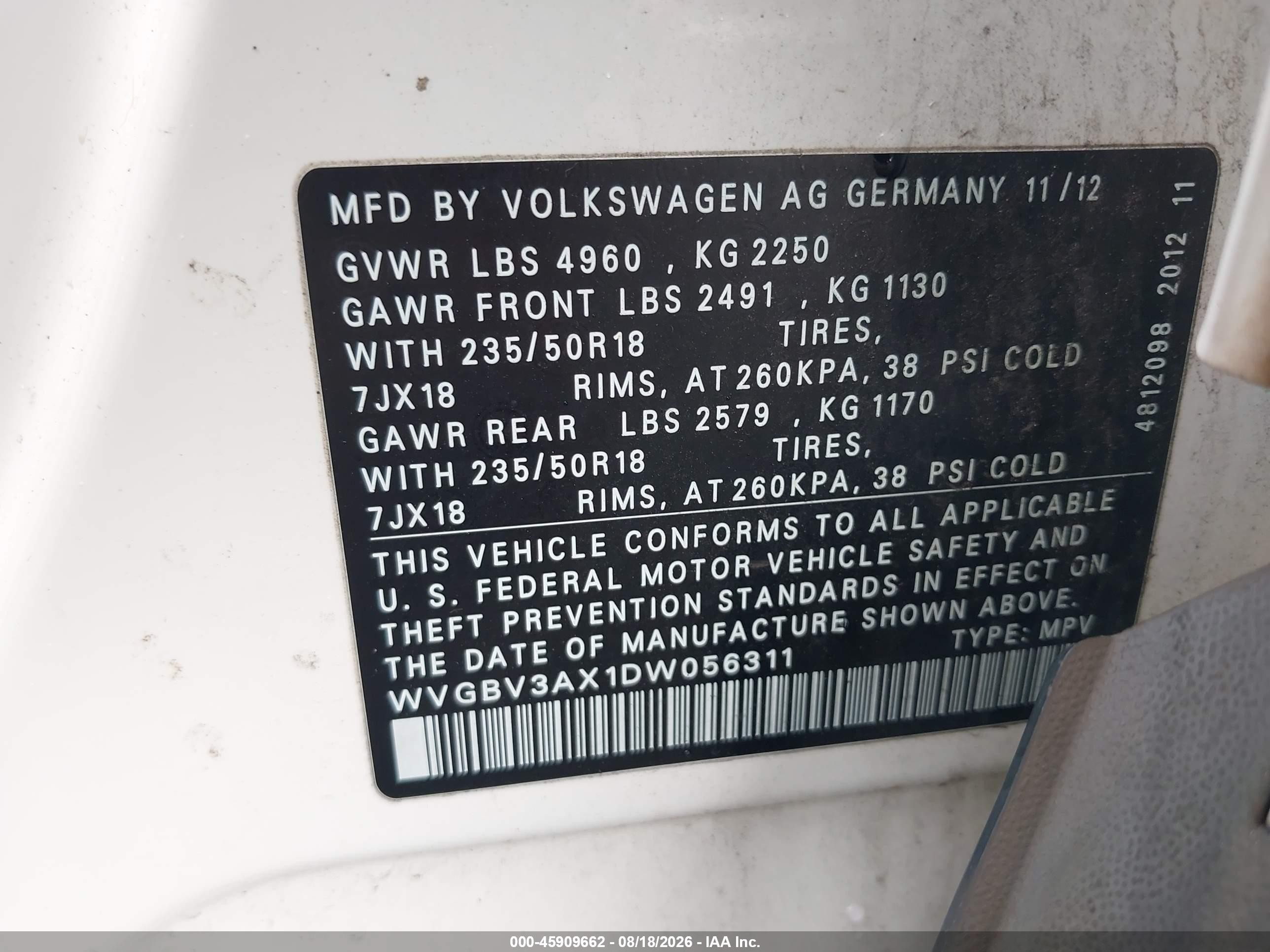 2013 Volkswagen Tiguan Se White vin: WVGBV3AX1DW056311
