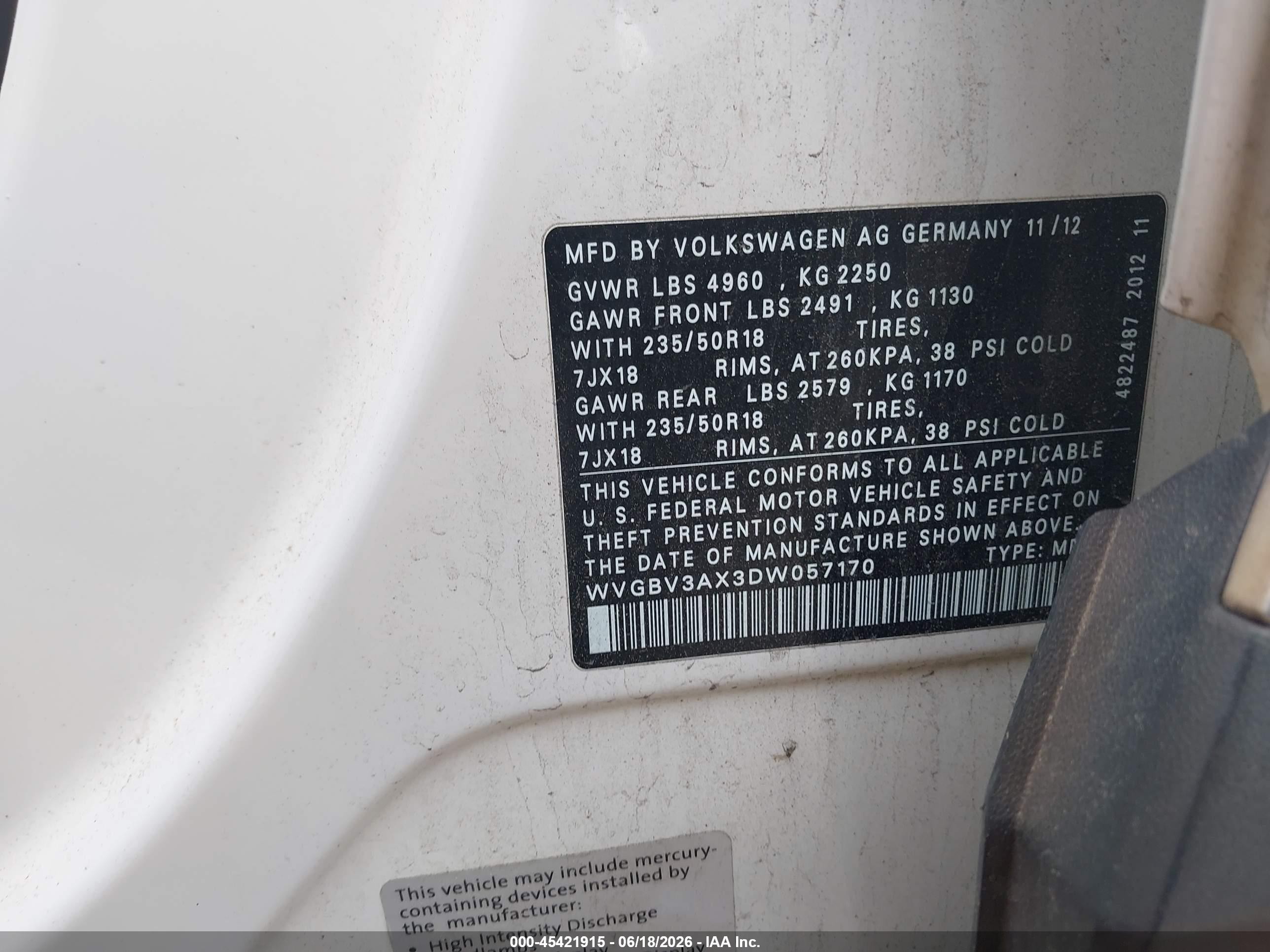 2013 Volkswagen Tiguan Se Белый vin: WVGBV3AX3DW057170