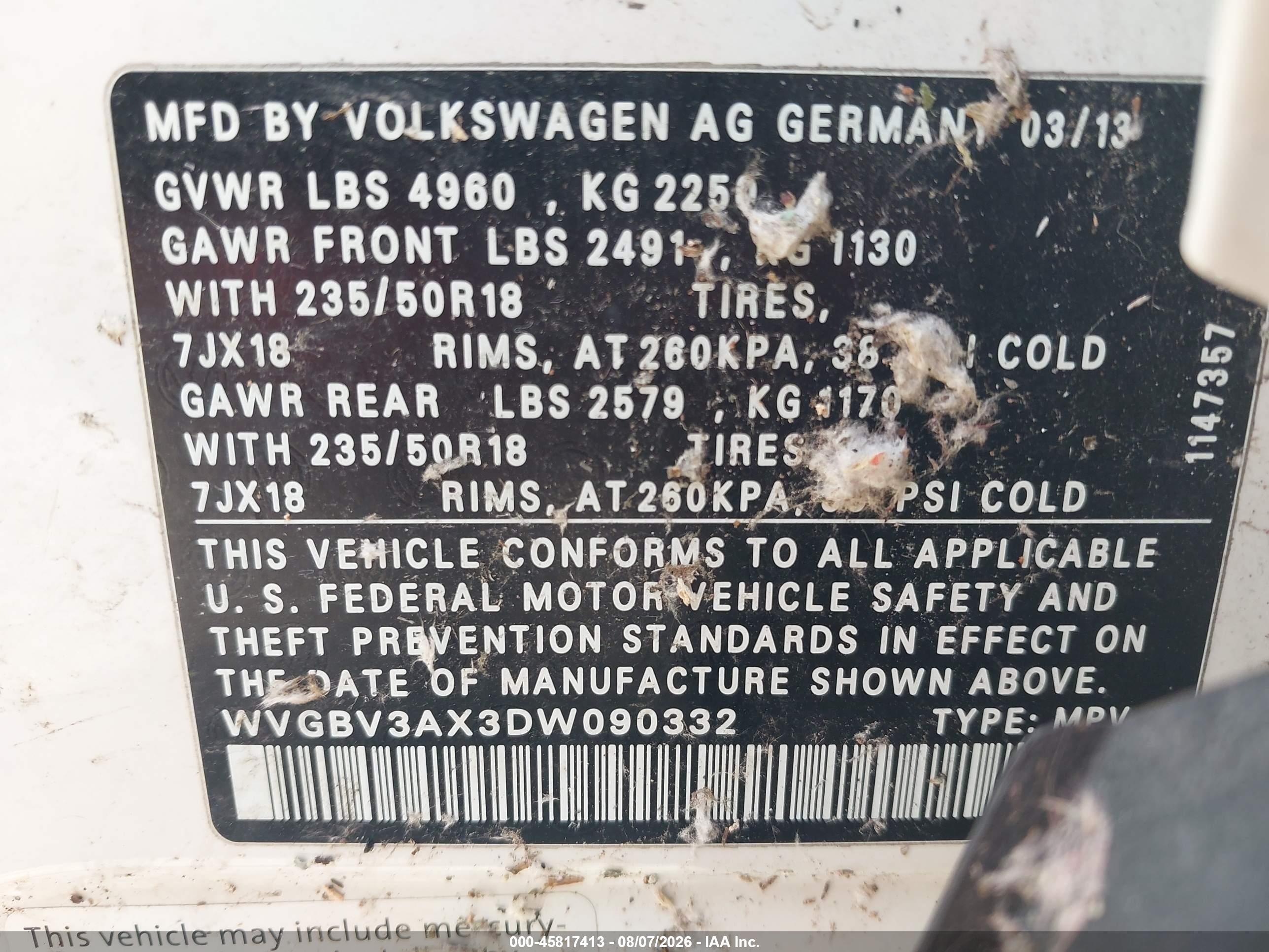2013 Volkswagen Tiguan Se White vin: WVGBV3AX3DW090332