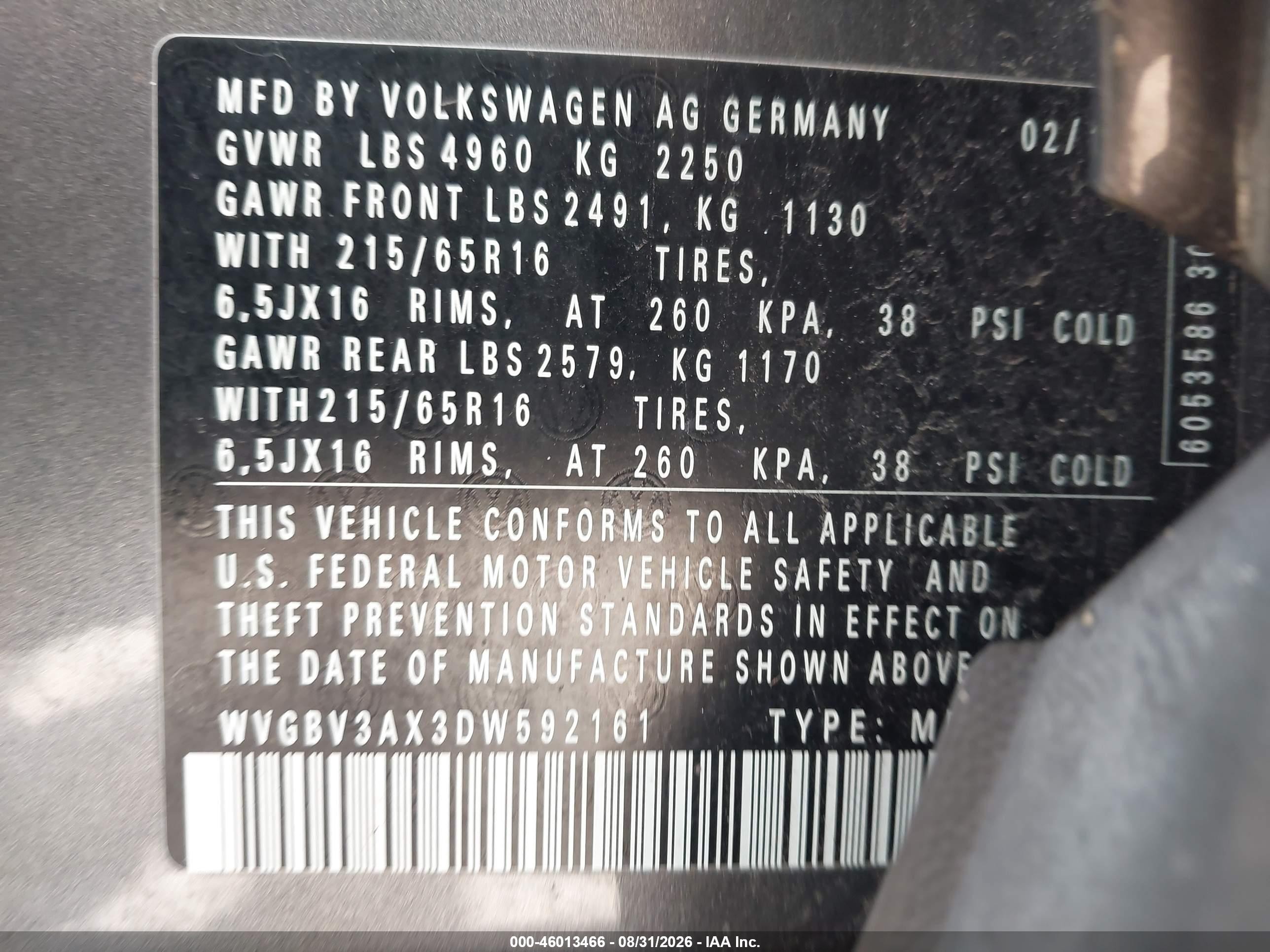 2013 Volkswagen Tiguan S Gray vin: WVGBV3AX3DW592161