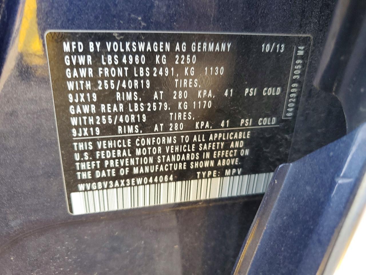 2014 Volkswagen Tiguan S Blue vin: WVGBV3AX3EW044064