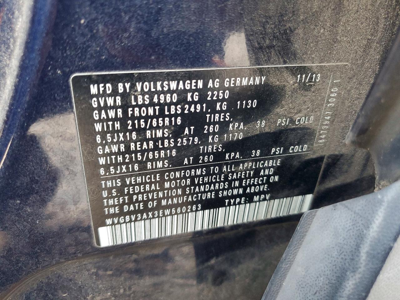 2014 Volkswagen Tiguan S Синий vin: WVGBV3AX3EW560263