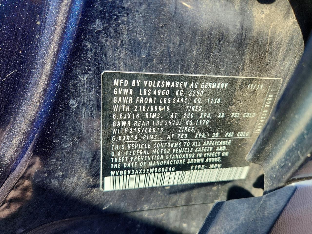 2014 Volkswagen Tiguan S Синий vin: WVGBV3AX3EW560540