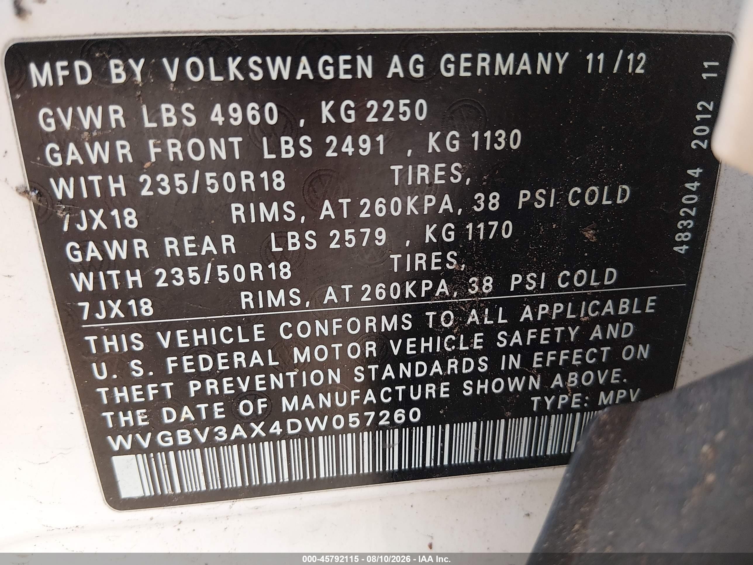 2013 Volkswagen Tiguan Se White vin: WVGBV3AX4DW057260