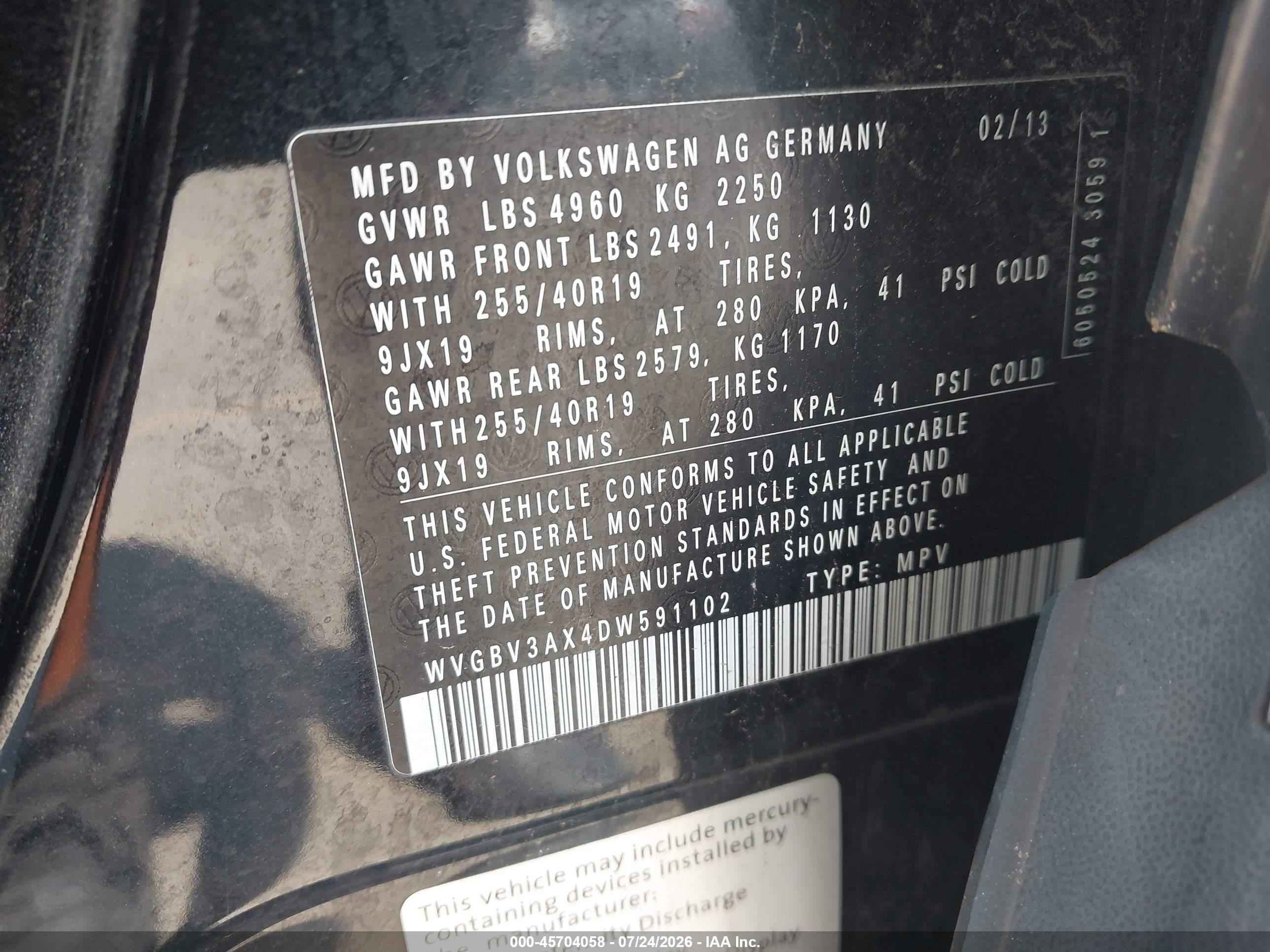 2013 Volkswagen Tiguan Sel Black vin: WVGBV3AX4DW591102