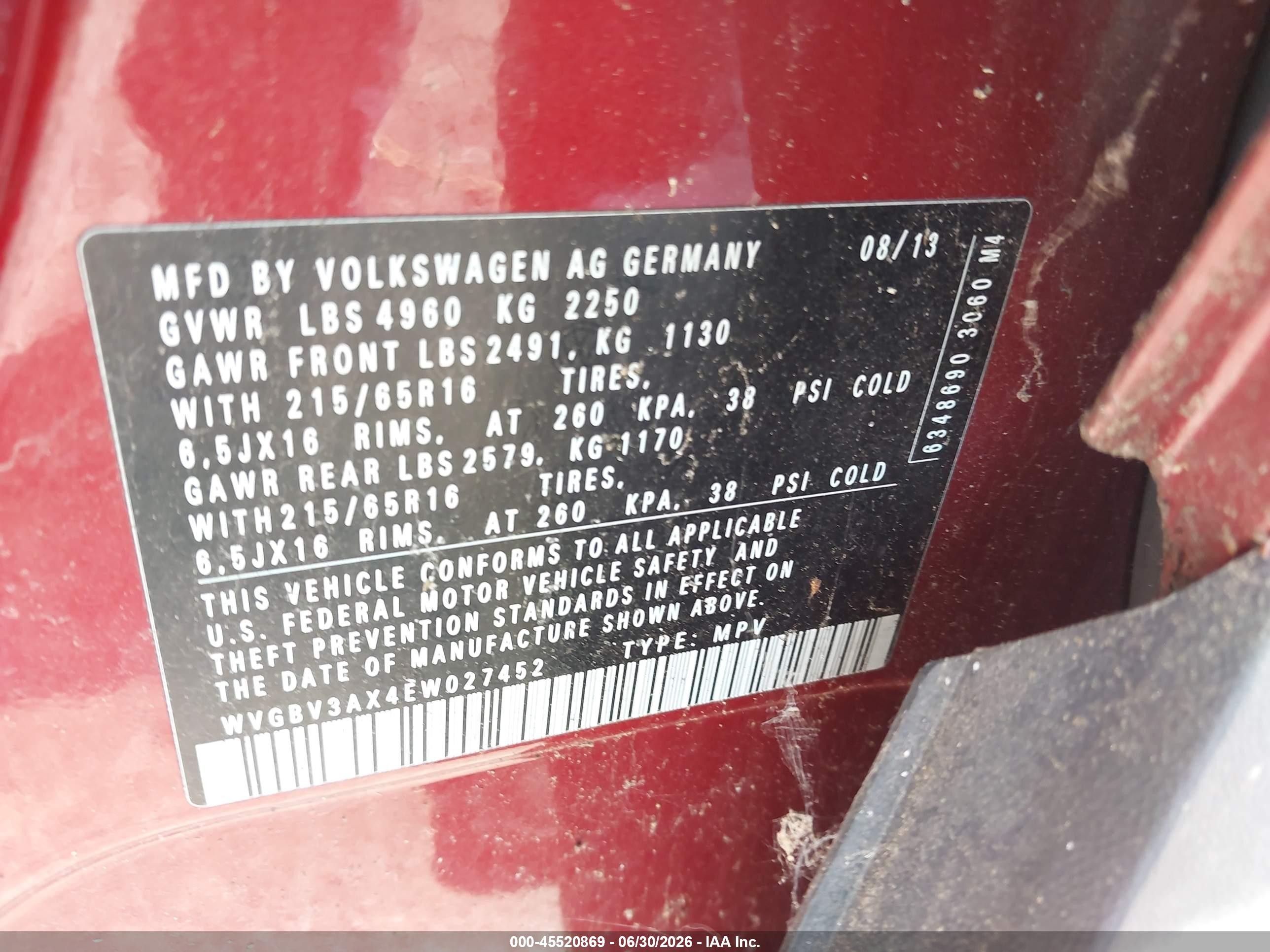 2014 Volkswagen Tiguan S Red vin: WVGBV3AX4EW027452