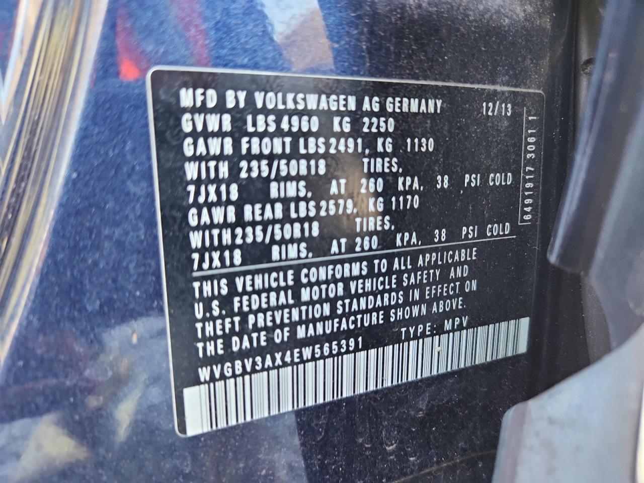 2014 Volkswagen Tiguan S Blue vin: WVGBV3AX4EW565391