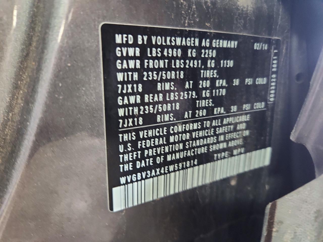 2014 Volkswagen Tiguan S Gray vin: WVGBV3AX4EW591814