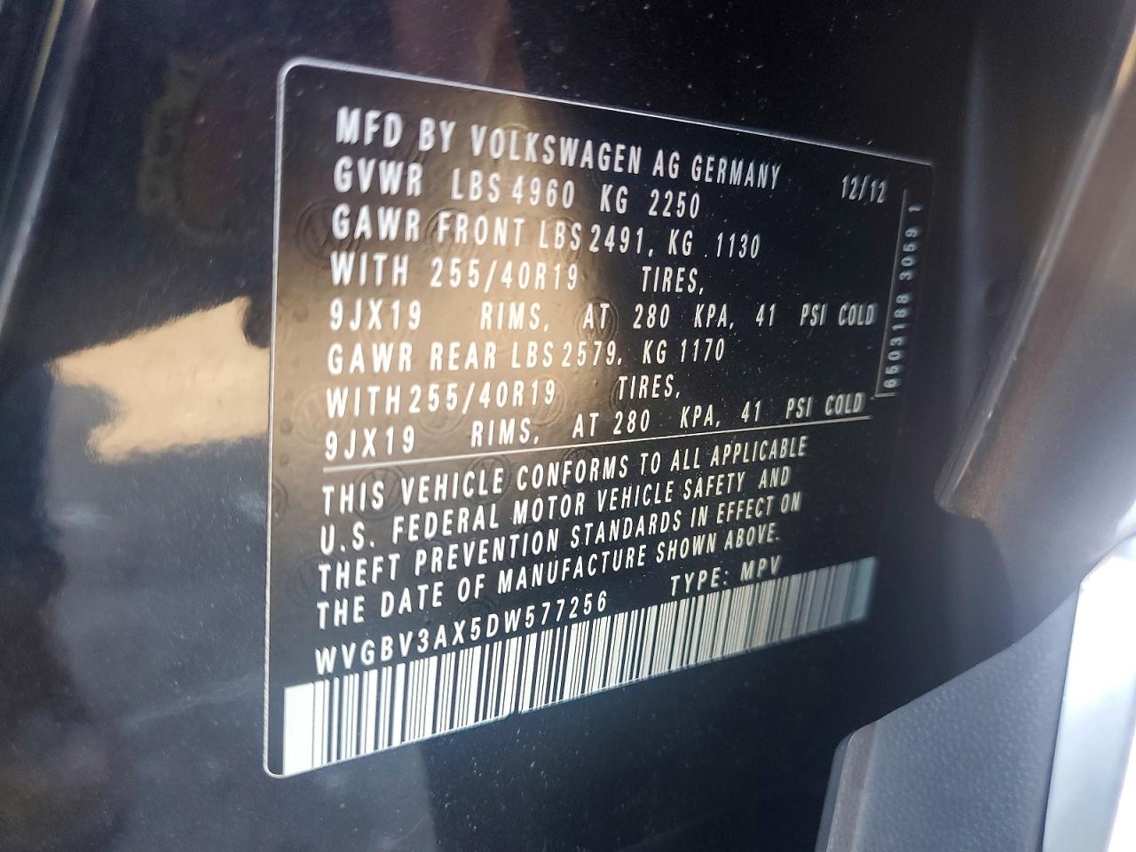 2013 Volkswagen Tiguan S Black vin: WVGBV3AX5DW577256