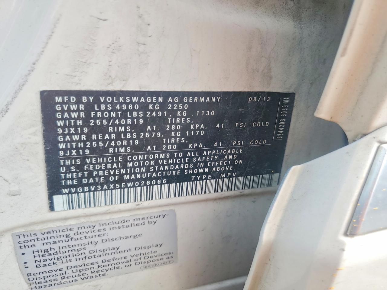 2014 Volkswagen Tiguan S Белый vin: WVGBV3AX5EW026066