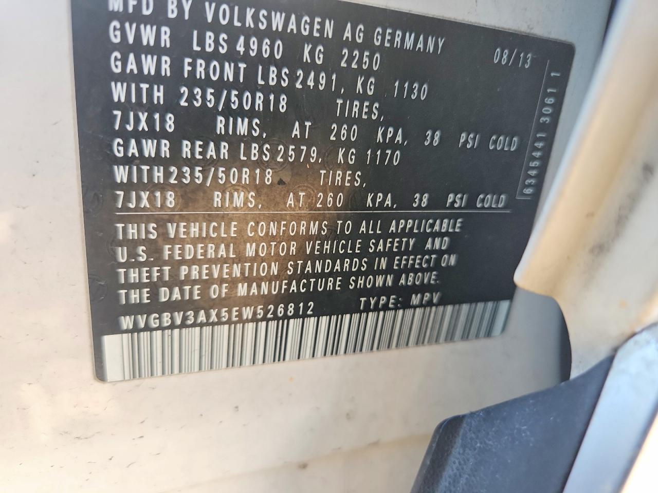 2014 Volkswagen Tiguan S Белый vin: WVGBV3AX5EW526812