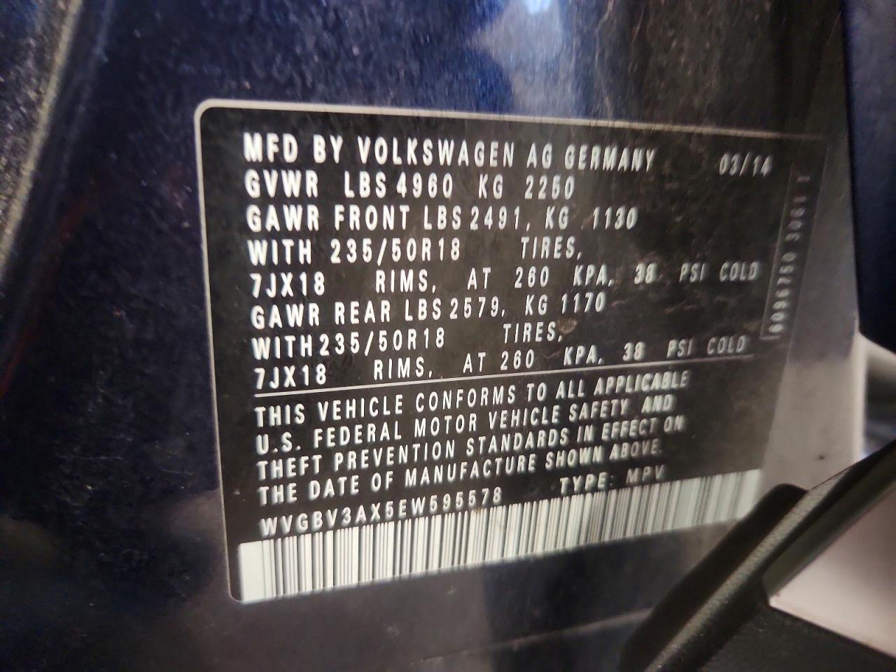 2014 Volkswagen Tiguan S Blue vin: WVGBV3AX5EW595578