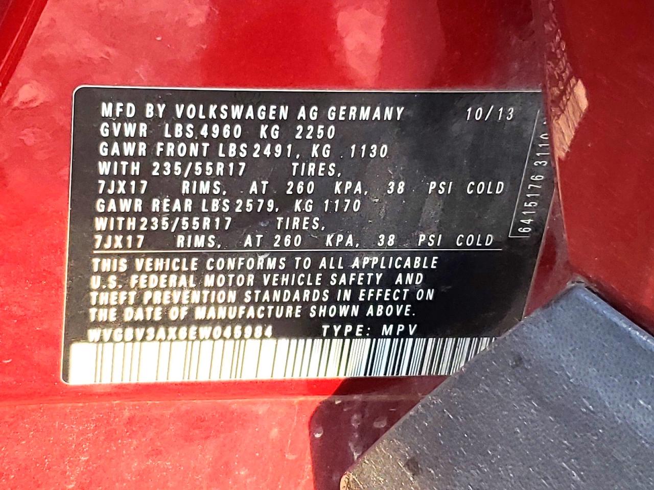 2014 Volkswagen Tiguan S Красный vin: WVGBV3AX6EW045984