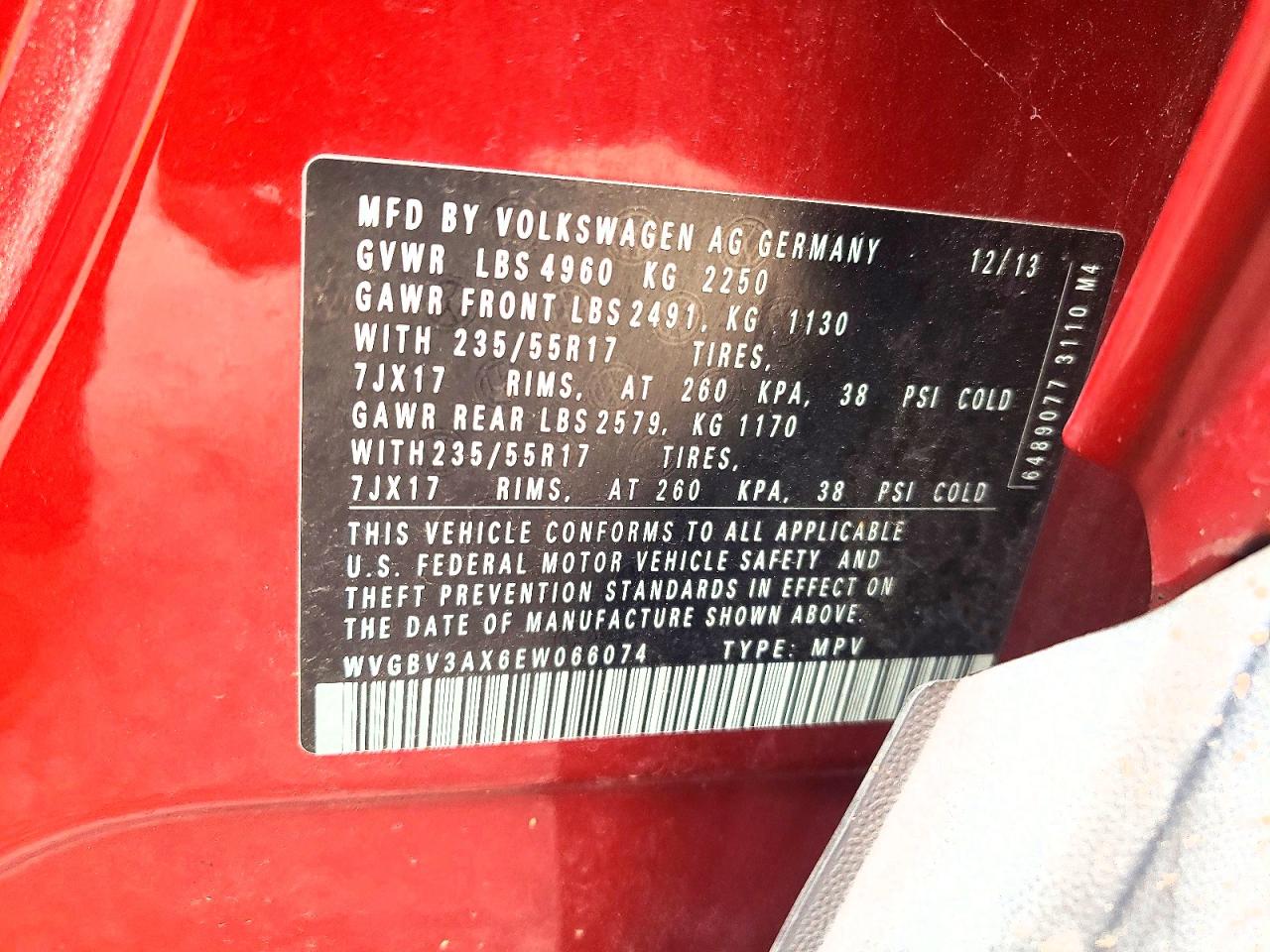 2014 Volkswagen Tiguan S Red vin: WVGBV3AX6EW066074