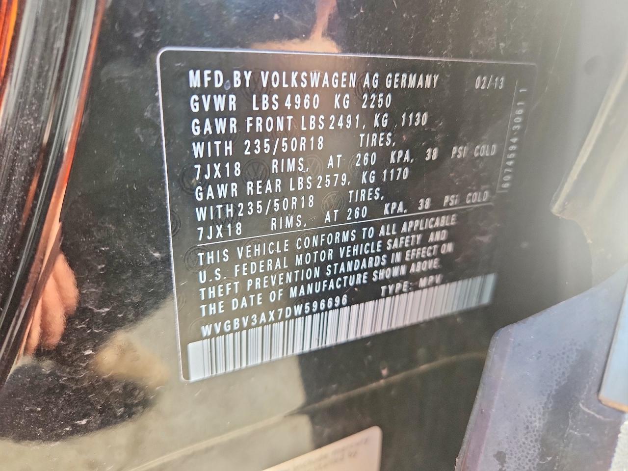 2013 Volkswagen Tiguan S Black vin: WVGBV3AX7DW596696