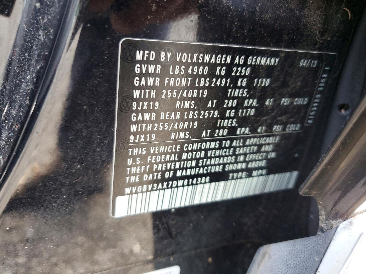 2013 Volkswagen Tiguan S Black vin: WVGBV3AX7DW614386