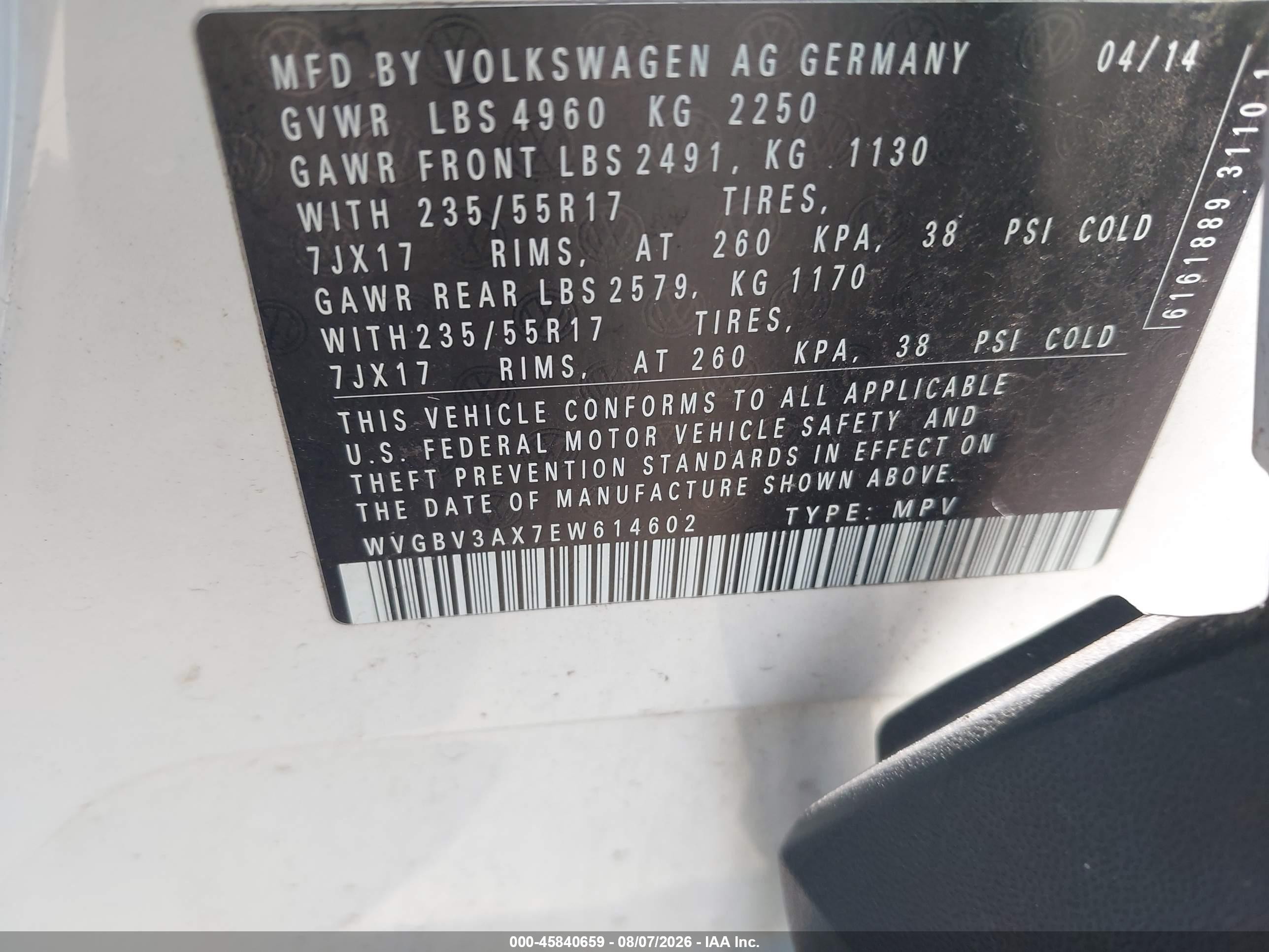 2014 Volkswagen Tiguan Se White vin: WVGBV3AX7EW614602