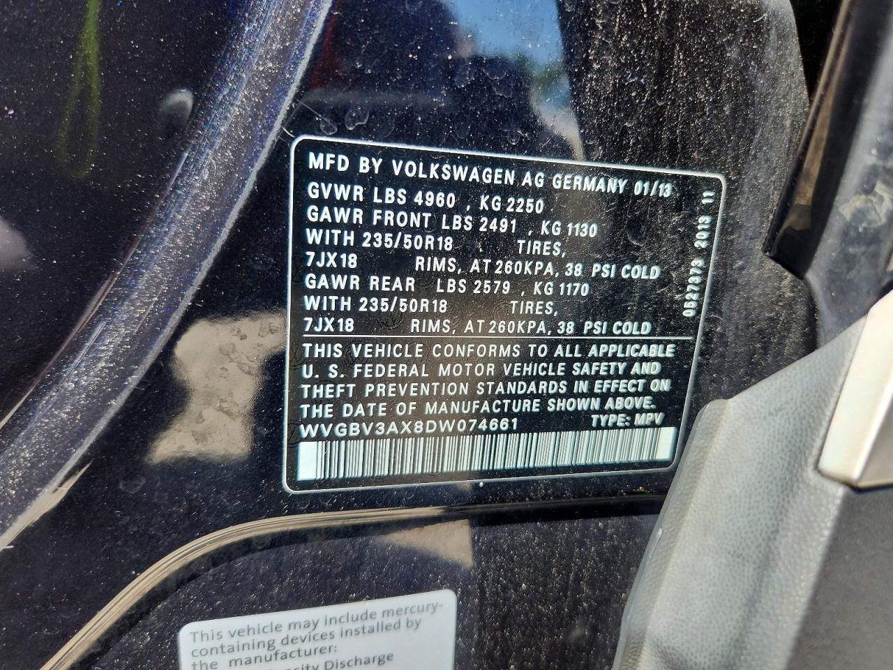 2013 Volkswagen Tiguan S Black vin: WVGBV3AX8DW074661