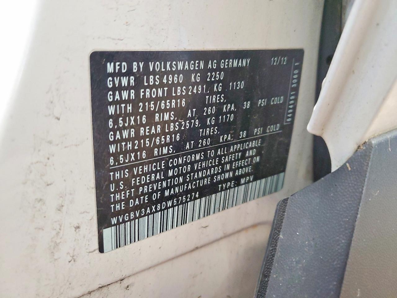 2013 Volkswagen Tiguan S White vin: WVGBV3AX8DW575274