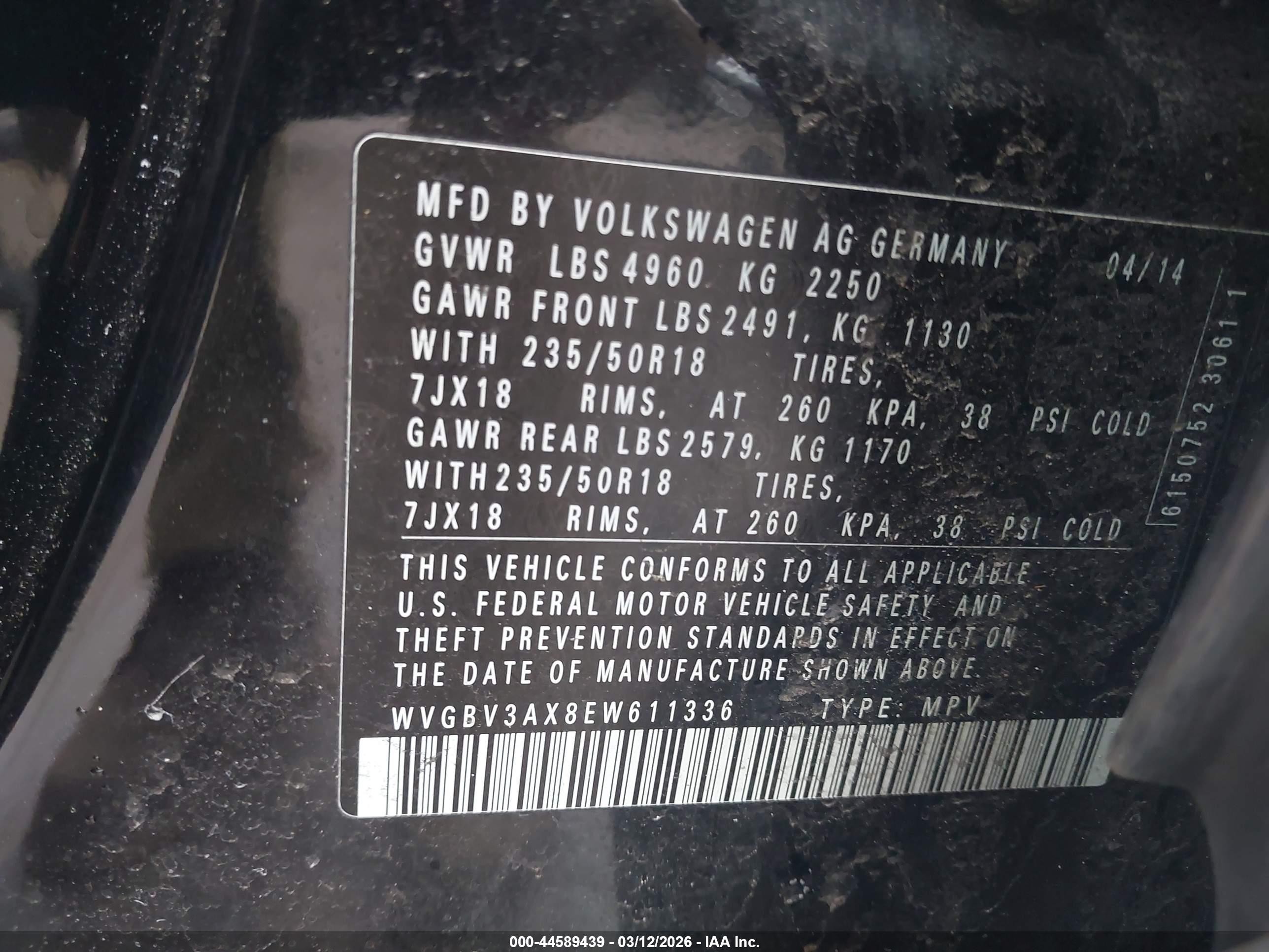 2014 Volkswagen Tiguan Sel Black vin: WVGBV3AX8EW611336