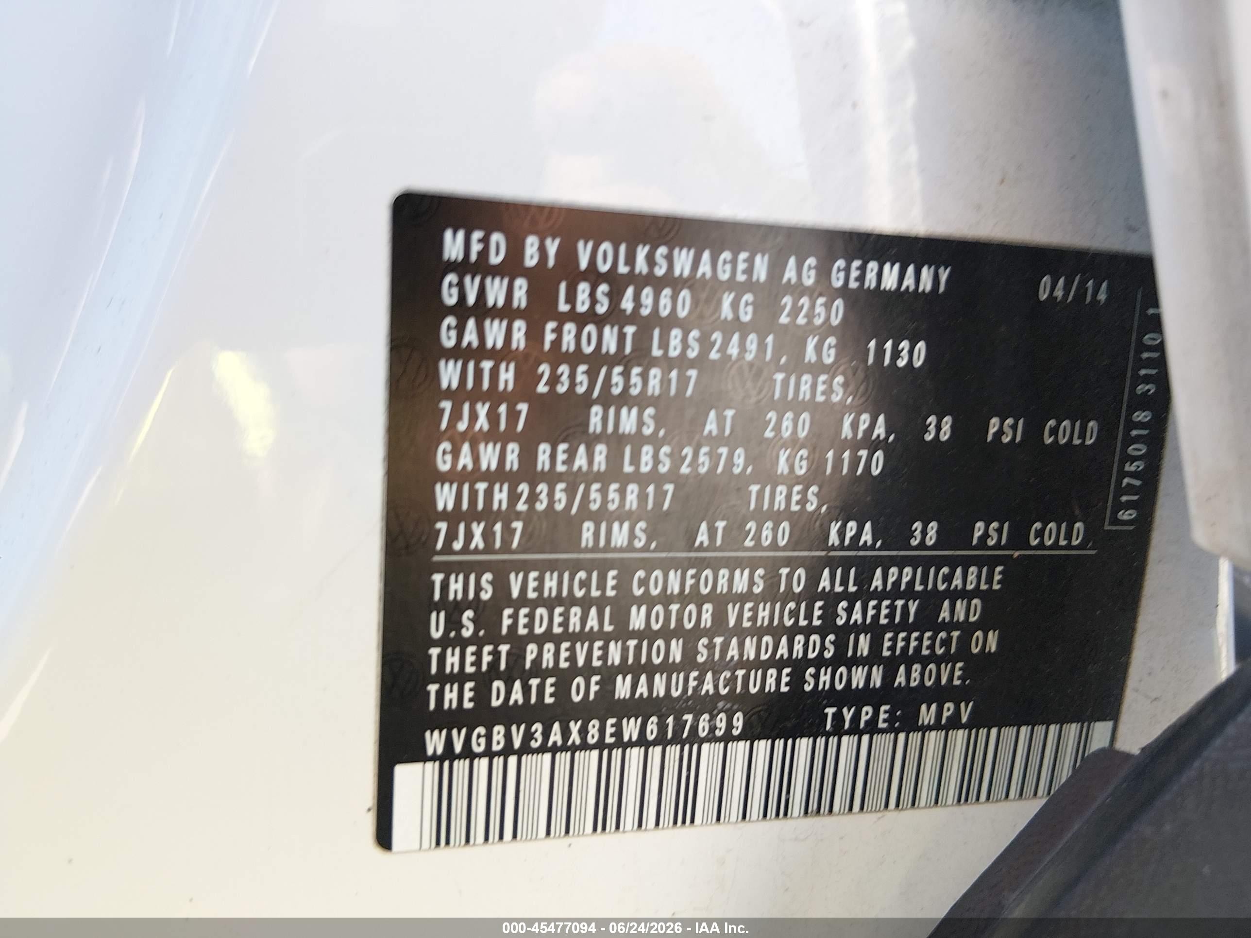2014 Volkswagen Tiguan Se White vin: WVGBV3AX8EW617699