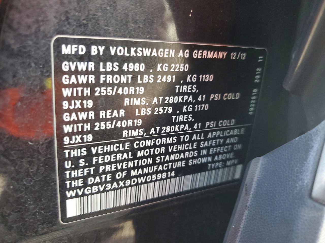 2013 Volkswagen Tiguan S Black vin: WVGBV3AX9DW059814
