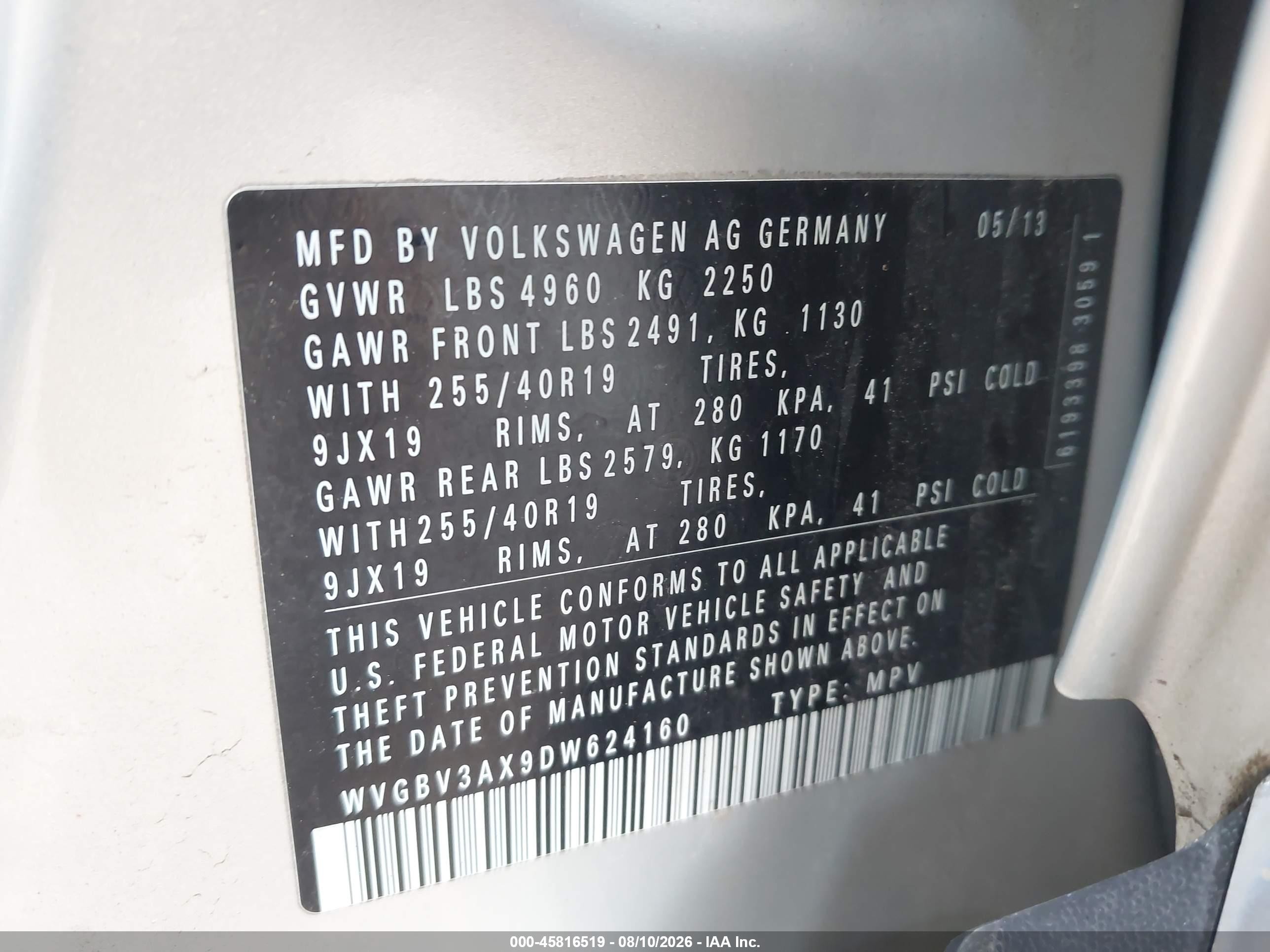 2013 Volkswagen Tiguan Sel Серебряный vin: WVGBV3AX9DW624160
