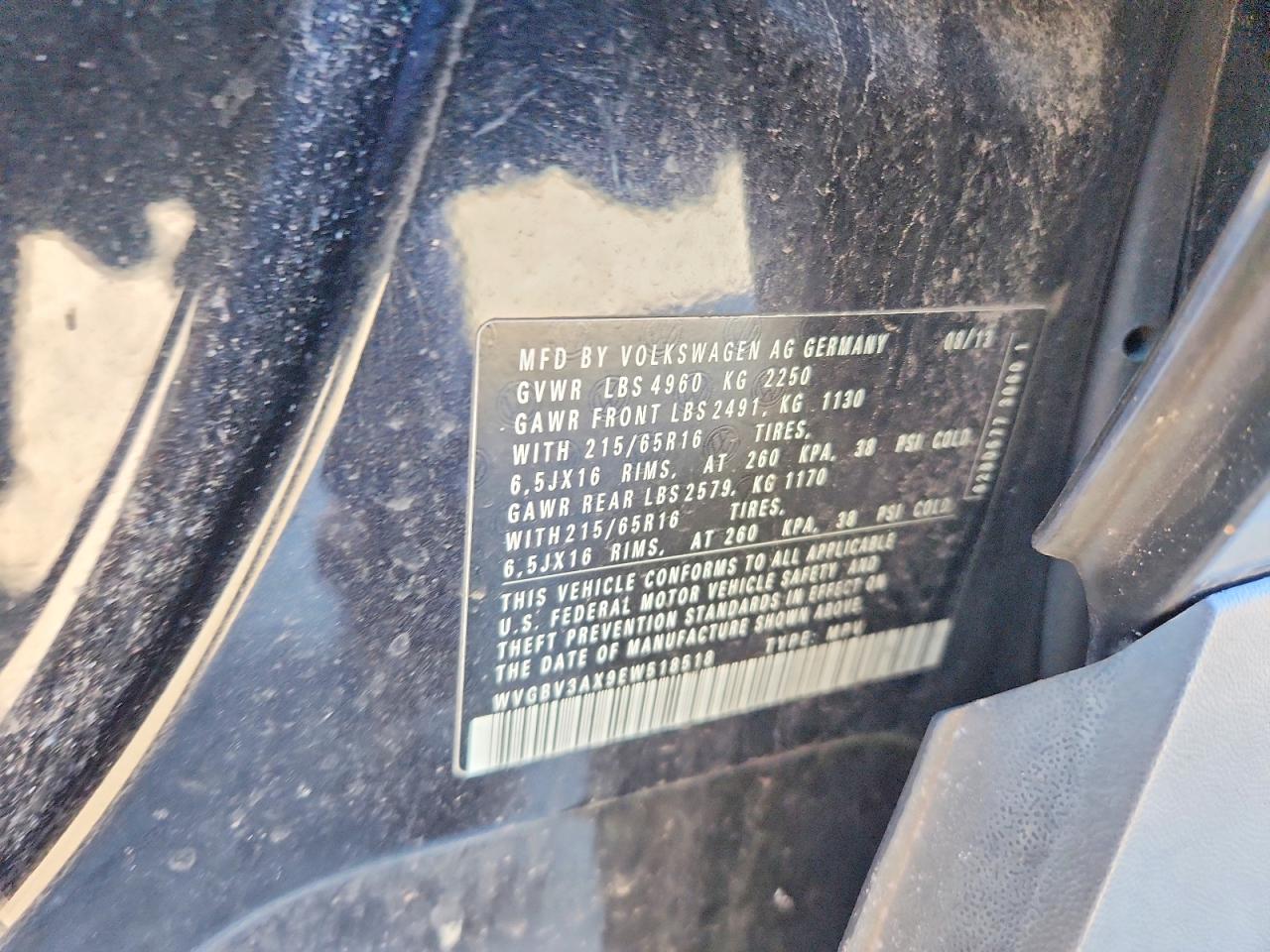 2014 Volkswagen Tiguan S Черный vin: WVGBV3AX9EW518518