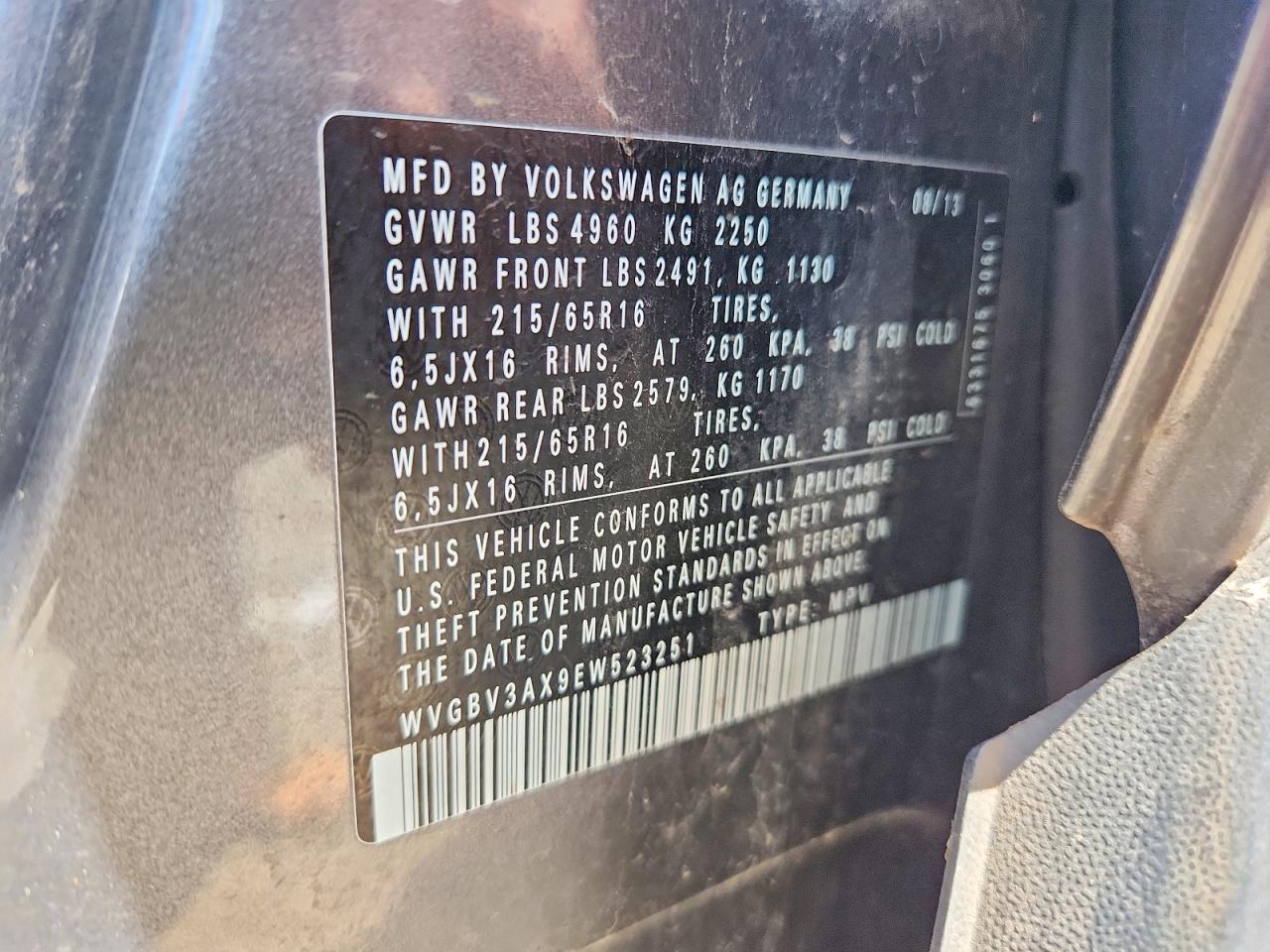 2014 Volkswagen Tiguan Gray vin: WVGBV3AX9EW523251