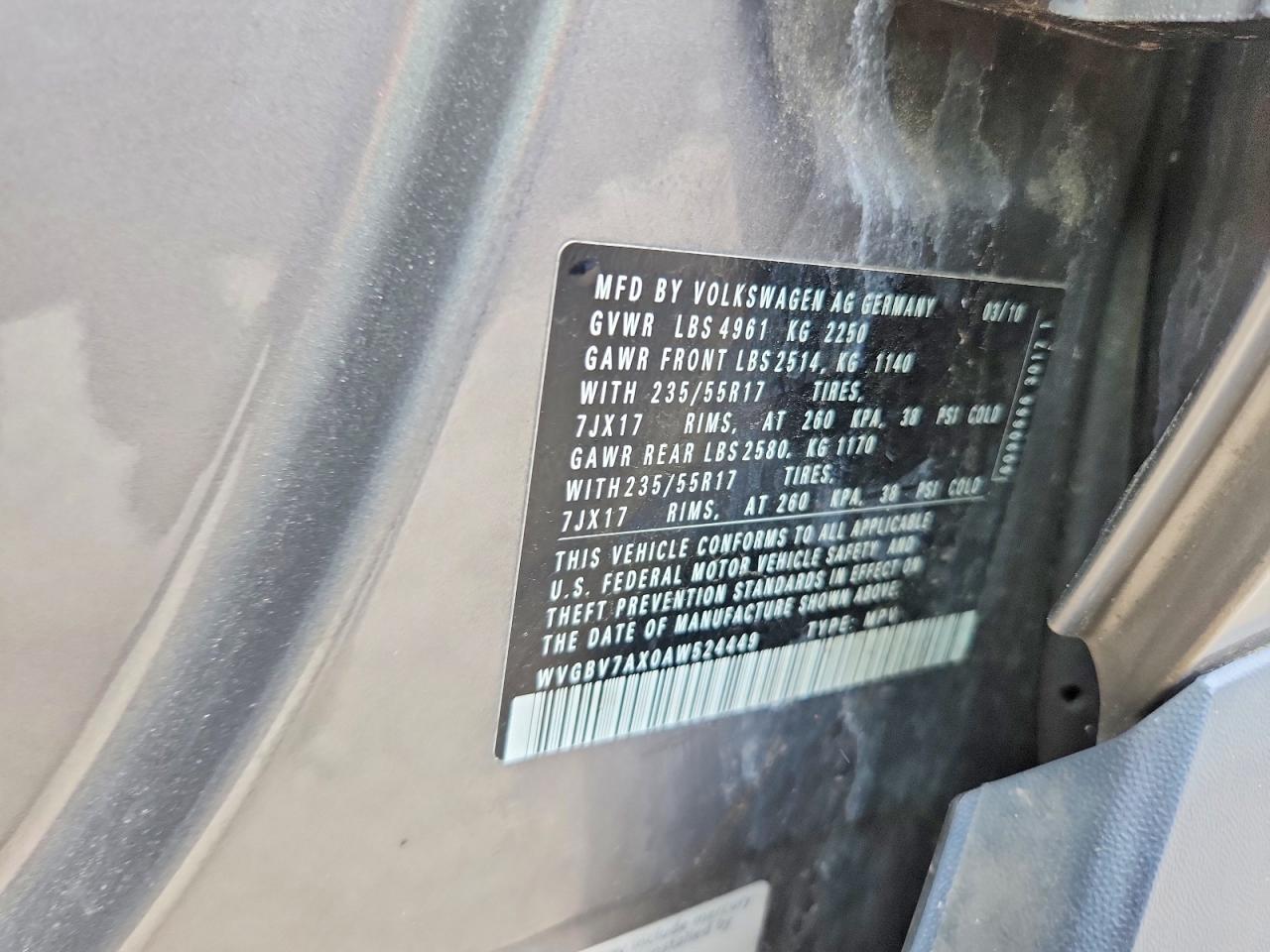 2010 Volkswagen Tiguan Se Silver vin: WVGBV7AX0AW524449