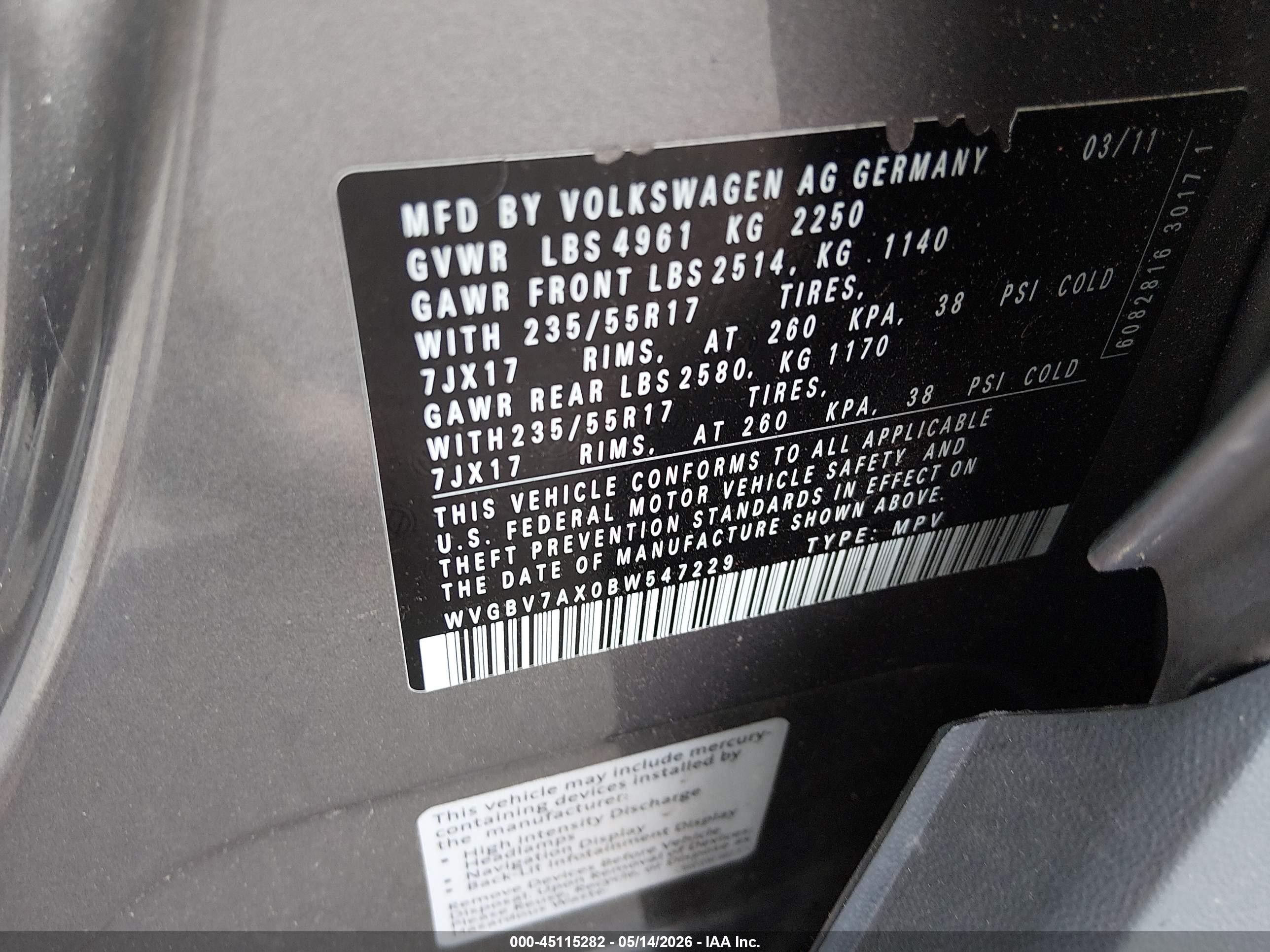 2011 Volkswagen Tiguan Se Gray vin: WVGBV7AX0BW547229