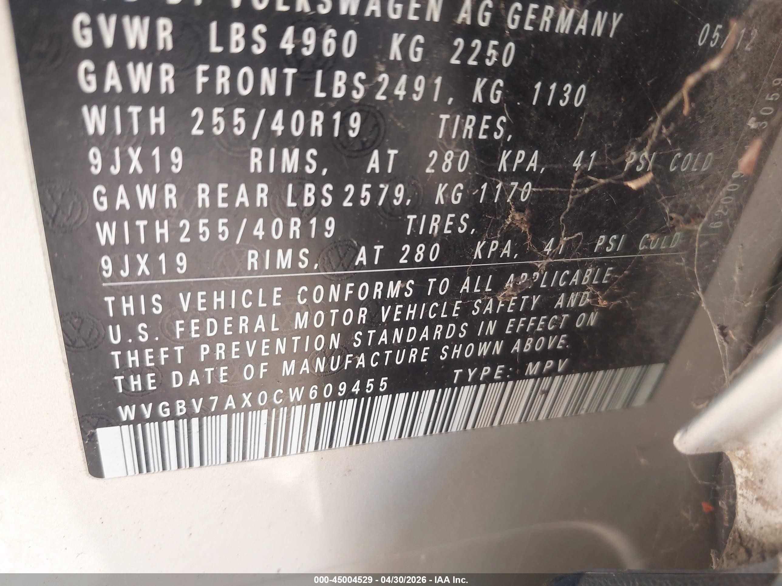 2012 Volkswagen Tiguan Sel Silver vin: WVGBV7AX0CW609455