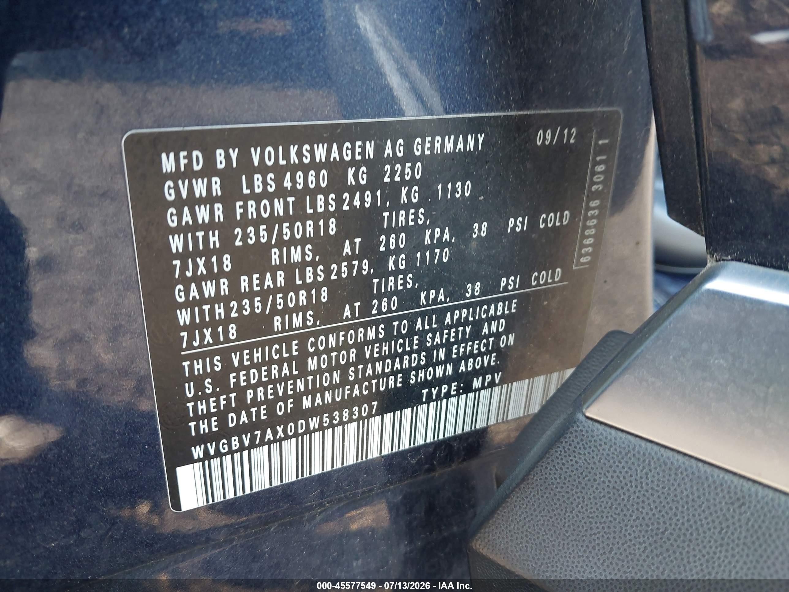 2013 Volkswagen Tiguan Se Синий vin: WVGBV7AX0DW538307