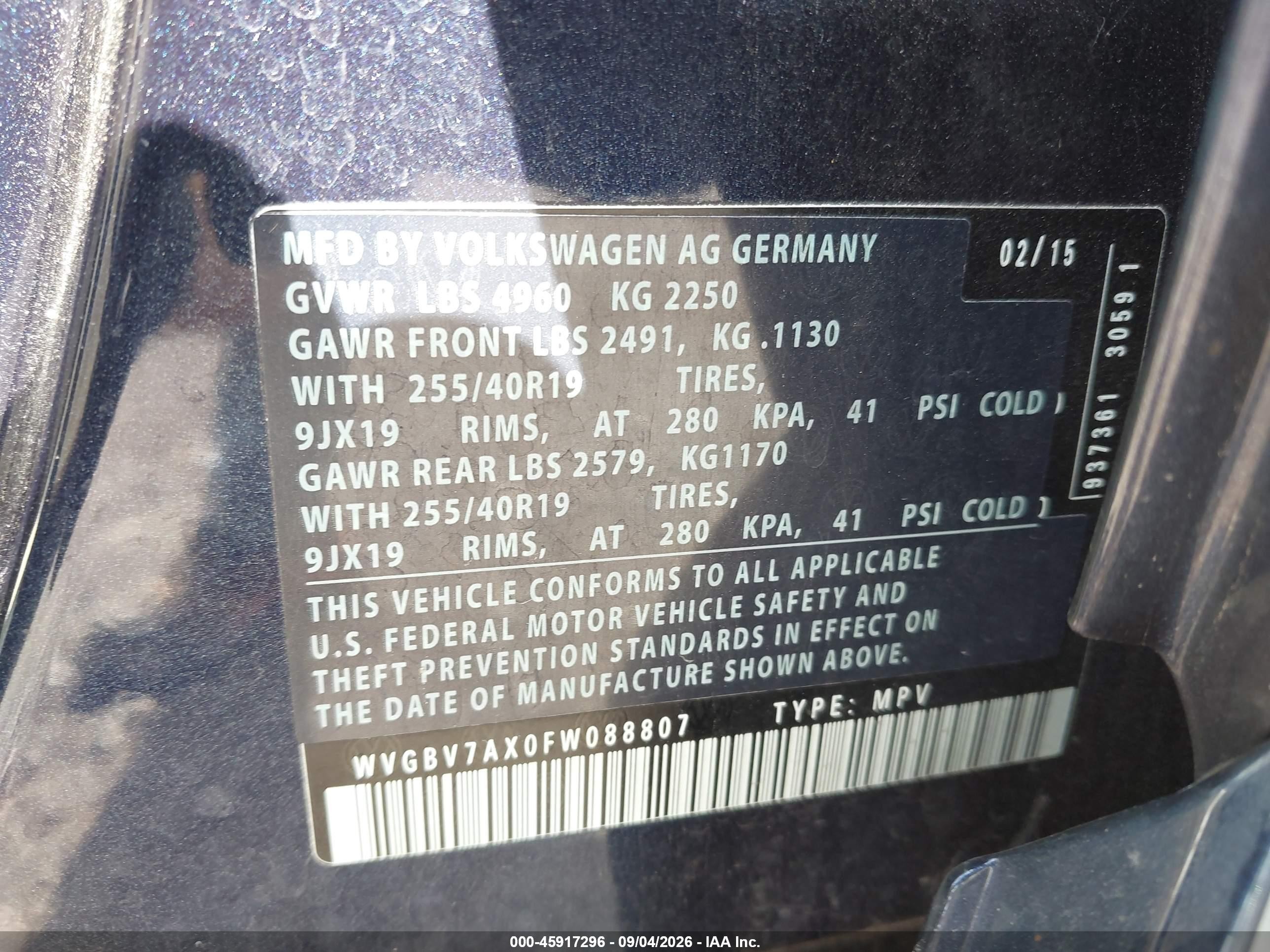 2015 Volkswagen Tiguan R-line Blue vin: WVGBV7AX0FW088807