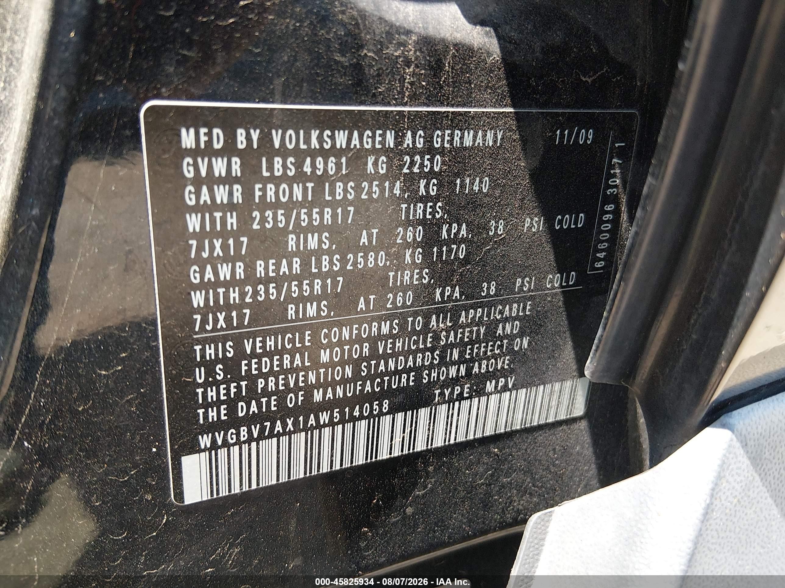 2010 Volkswagen Tiguan Wolfsburg Edition Black vin: WVGBV7AX1AW514058