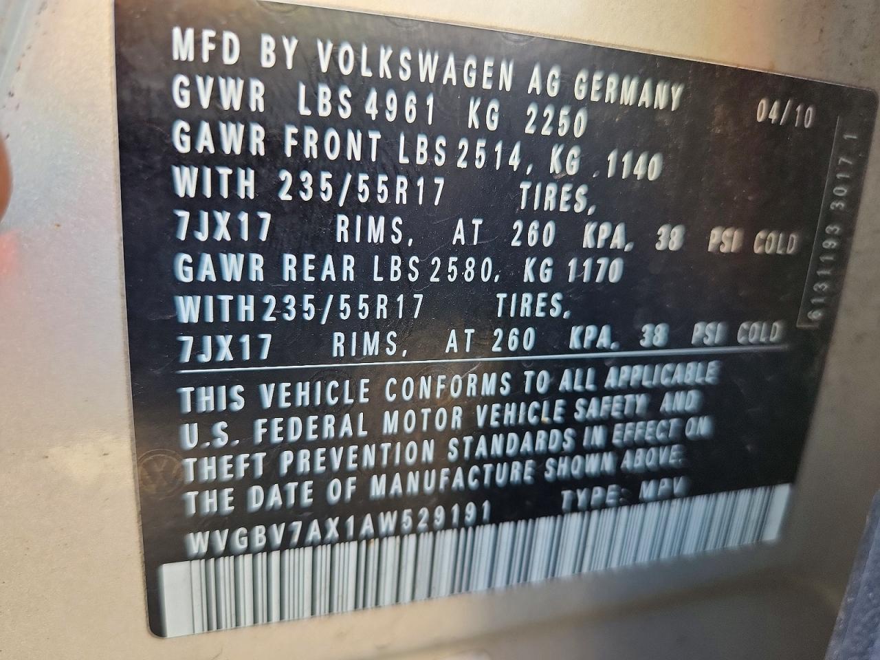 2010 Volkswagen Tiguan Se Gray vin: WVGBV7AX1AW529191