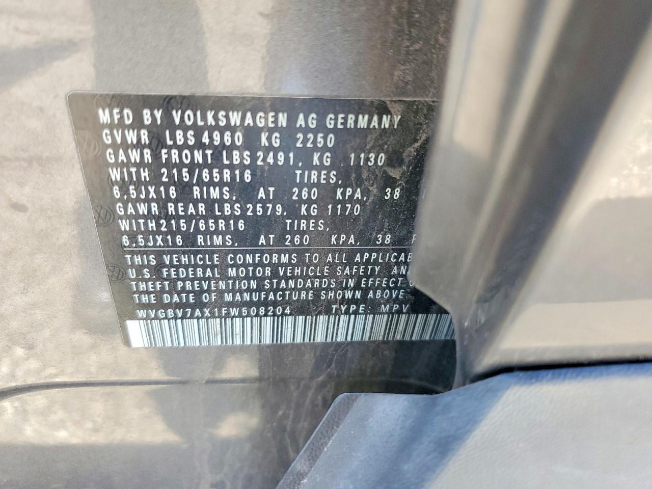 2015 Volkswagen Tiguan S Gray vin: WVGBV7AX1FW508204