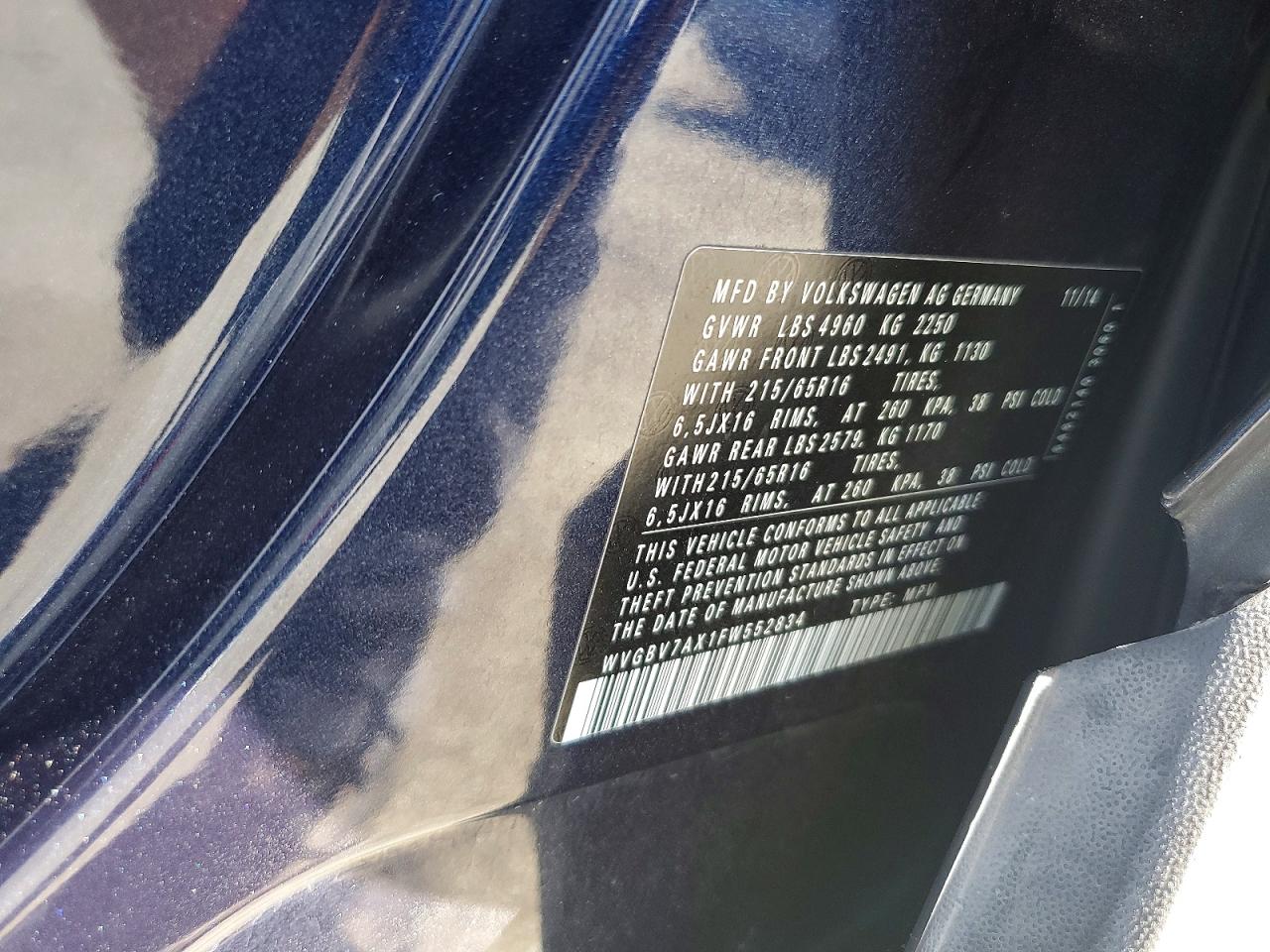 2015 Volkswagen Tiguan S Blue vin: WVGBV7AX1FW552834