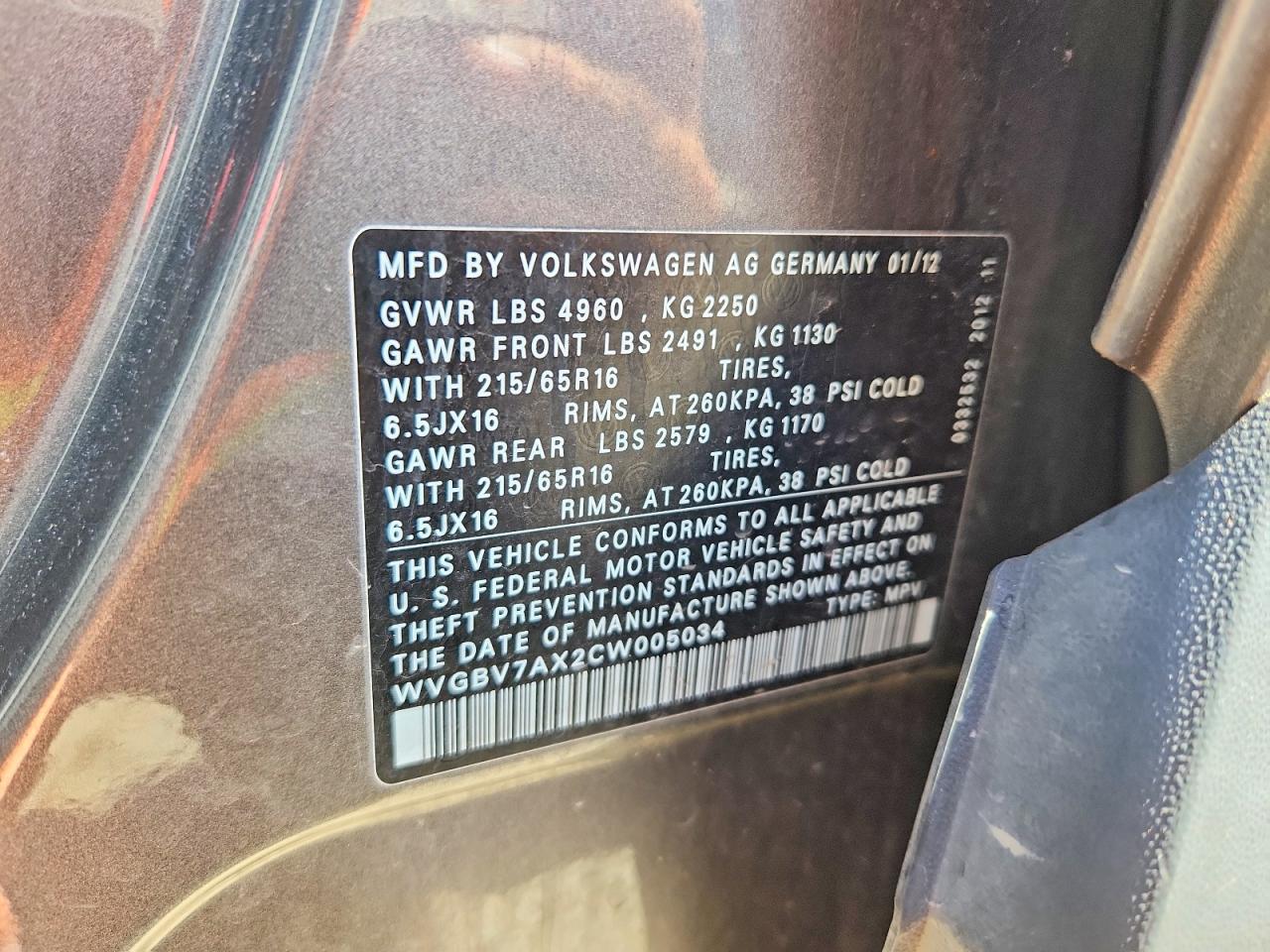 2012 Volkswagen Tiguan S Gray vin: WVGBV7AX2CW005034