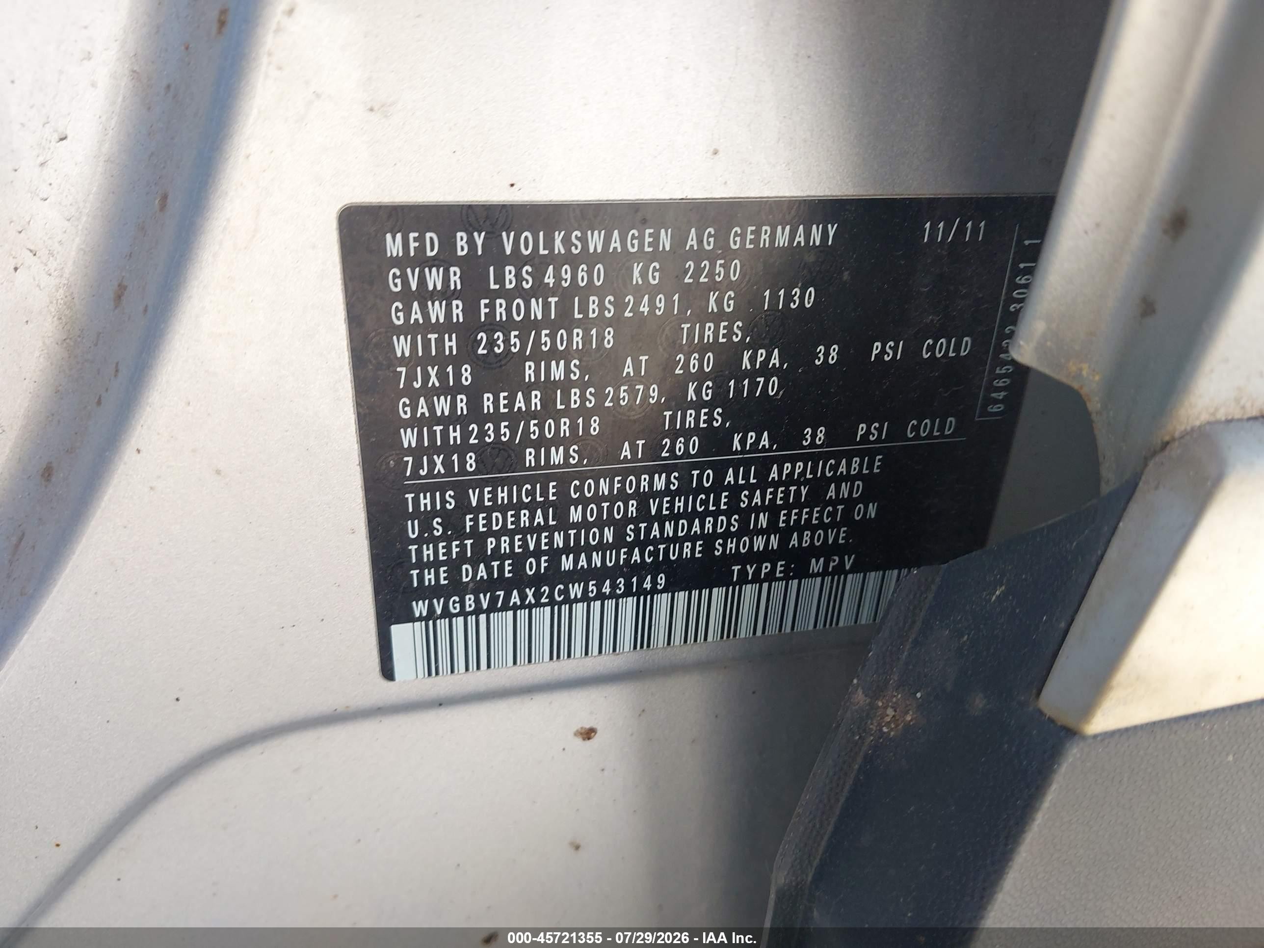 2012 Volkswagen Tiguan Se Silver vin: WVGBV7AX2CW543149