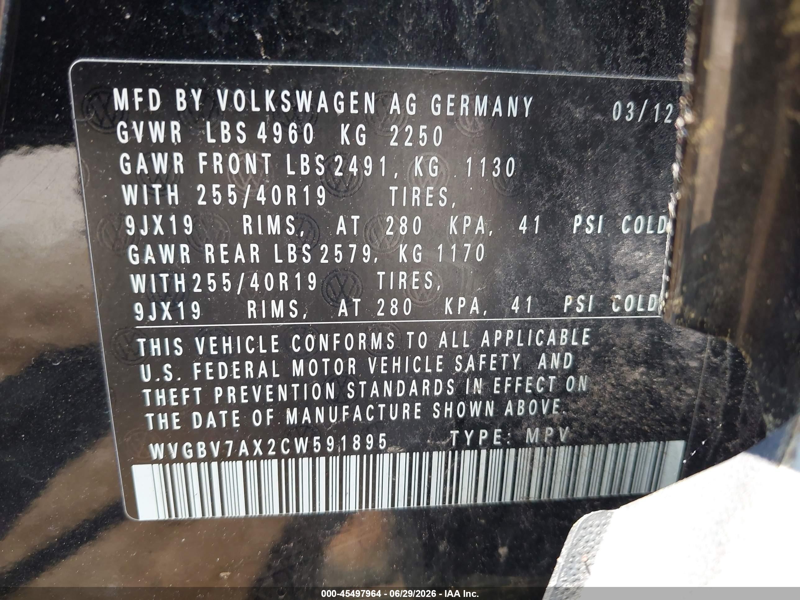 2012 Volkswagen Tiguan Sel Black vin: WVGBV7AX2CW591895
