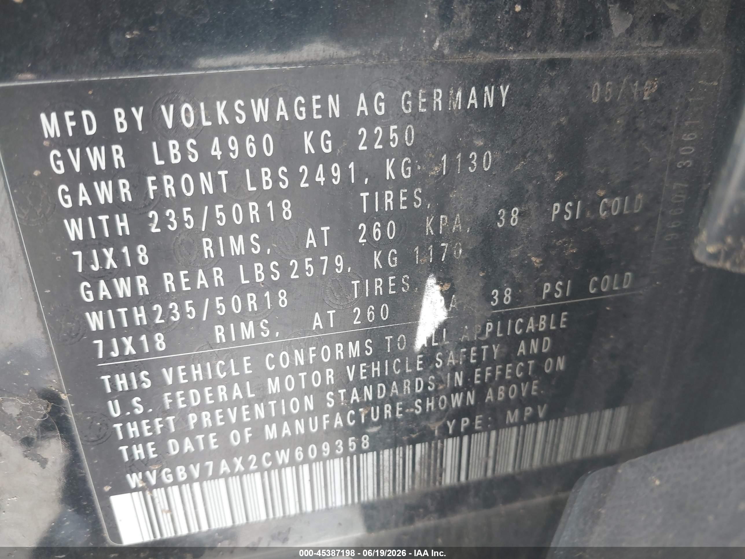 2012 Volkswagen Tiguan Se Black vin: WVGBV7AX2CW609358